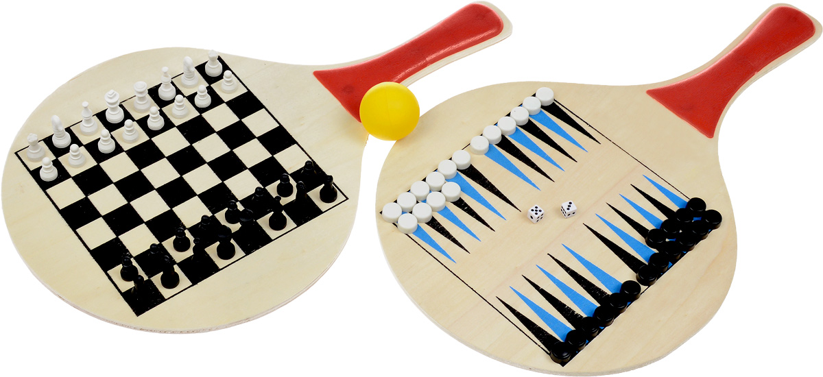 Набор игровой 3в1 King Sport: пляжный теннис, шахматы, нарды28263530 Набор игровой 3в1 King Sport: пляжный теннис, шахматы, нарды28263530Игровой набор 3в1 King Sport - это сразу 3 игры: шахматы, шашки и пляжный теннис. В набор входят шахматные фигуры, фишки для нард и шашек, 2 ракетки с полями для игр в нарды и шашки, 2 кубика, мяч. Ракетки выполнены из дерева, мяч из поливинилхлорида, шахматные фигуры и фишки из пластика. Такой набор станет замечательным подарком к любому случаю. Качество, дизайн и функциональность сделают его желанным для каждого. Комплект поставляется в чехле из ПВХ, что обеспечивает удобство и комфорт во время хранения и транспортировки. Размер игрового поля для игры в нарды/шахматы/шашки: 15,5 х 15,5 см. Диаметр шашки: 1,2 см. Высота короля: 2,7 см. Размер ракеток: 38 х 23 см. Толщина ракеток: 6 мм. Диаметр мяча: 4 см.