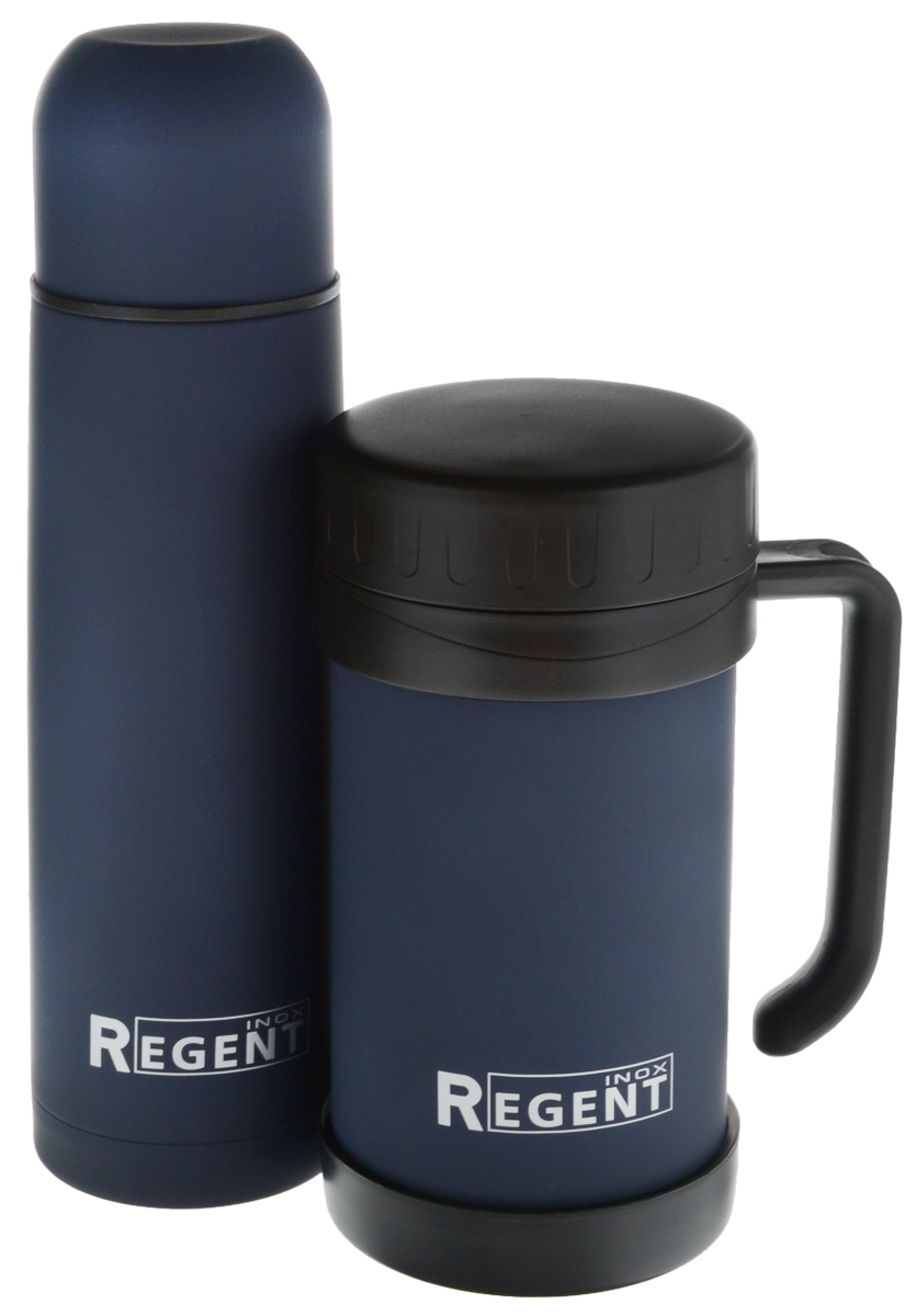 Набор Regent Inox Bullet, цвет: темно-синий, 2 предмета93-TE-B-S-02 Набор Regent Inox Bullet, цвет: темно-синий, 2 предмета93-TE-B-S-02Набор Regent Inox Bullet состоит из термоса и термокружки. Термос Regent Inox Bullet изготовлен из высококачественной пищевой нержавеющей стали, что обеспечивает высокую надежность и долговечность. Современная технология с вакуумной изоляцией и металлическая колба, способствуют более длительному сохранению тепла. Через 12 часов температура жидкости в термосе станет равна 35-45°С при условии, что температура окружающей среды не ниже 18°С, а температура жидкости при заполнении не ниже +99°С. Regent Inox Bullet оснащен пластиковой пробкой с удобным кнопочным механизмом - напитки можно наливать, открутив крышку и нажав на кнопку, а крышку можно использовать как чашку. Термокружка Regent Inox Bullet изготовлена из высококачественной пищевой нержавеющей стали, что обеспечивает высокую надежность и долговечность. Современная технология с вакуумной изоляцией и металлическая колба, способствуют более длительному сохранению тепла. Емкость легко закрывается крышкой, которая...