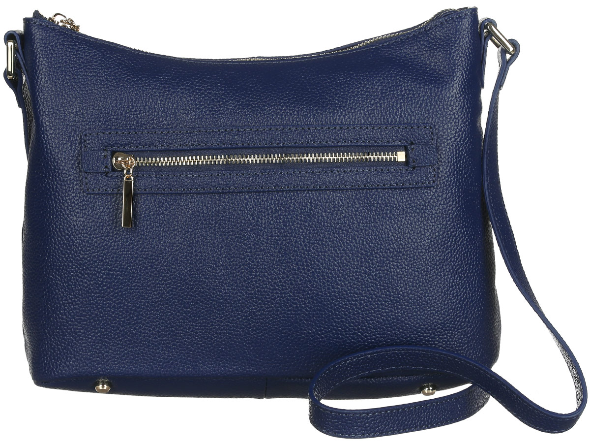 Сумка женская Fabretti, цвет: темно-синий. N2556N2556-blue Сумка женская Fabretti, цвет: темно-синий. N2556N2556-blueСтильная женская сумка Fabretti выполнена из натуральной кожи зернистой фактуры и оформлена металлической фурнитурой. Изделие состоит из одного отделения и закрывается на металлическую застежку-молнию. Отделение содержит врезной карман на молнии, два нашивных кармана для телефона и мелочей и дополнительный маленький врезной кармашек на молнии. Лицевая и тыльная стороны дополнены врезными карманами на молниях. Сумка оснащена несъемным плечевым ремнем, регулируемой длины. Дно сумки дополнено металлическими ножками, защищающими изделие от механических повреждений. Прилагается фирменный текстильный чехол для хранения изделия. Сумка Fabretti внесет элегантные нотки в ваш образ и подчеркнет ваше отменное чувство стиля.