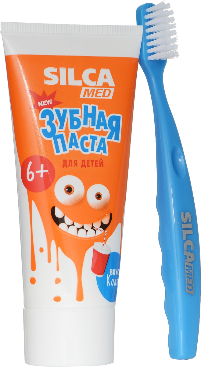 Silca Med Зубная паста детская со вкусом колы + Зубная щетка с 6 лет цвет голубой600033_голубой Silca Med Зубная паста детская со вкусом колы + Зубная щетка с 6 лет цвет голубой600033_голубойЗубная паста Silca Med подойдет для детей с начавшейся заменой молочных зубов. Активный кальций укрепляет эмаль, а фтор надежно защищает от кариеса. Липа и ромашка снижают дискомфорт десен, мягко ухаживают за полостью рта. Зубная щетка с головкой оптимальной формы идеально подходит для детей с 2 лет. Щетина изготовлена из высококачественного волокна и имеет специальные закругления на концах, чтобы не травмировать десны ребенка. Эргономичная ручка с волнистой поверхностью обеспечит надежную фиксацию пальчиков. Товар сертифицирован.