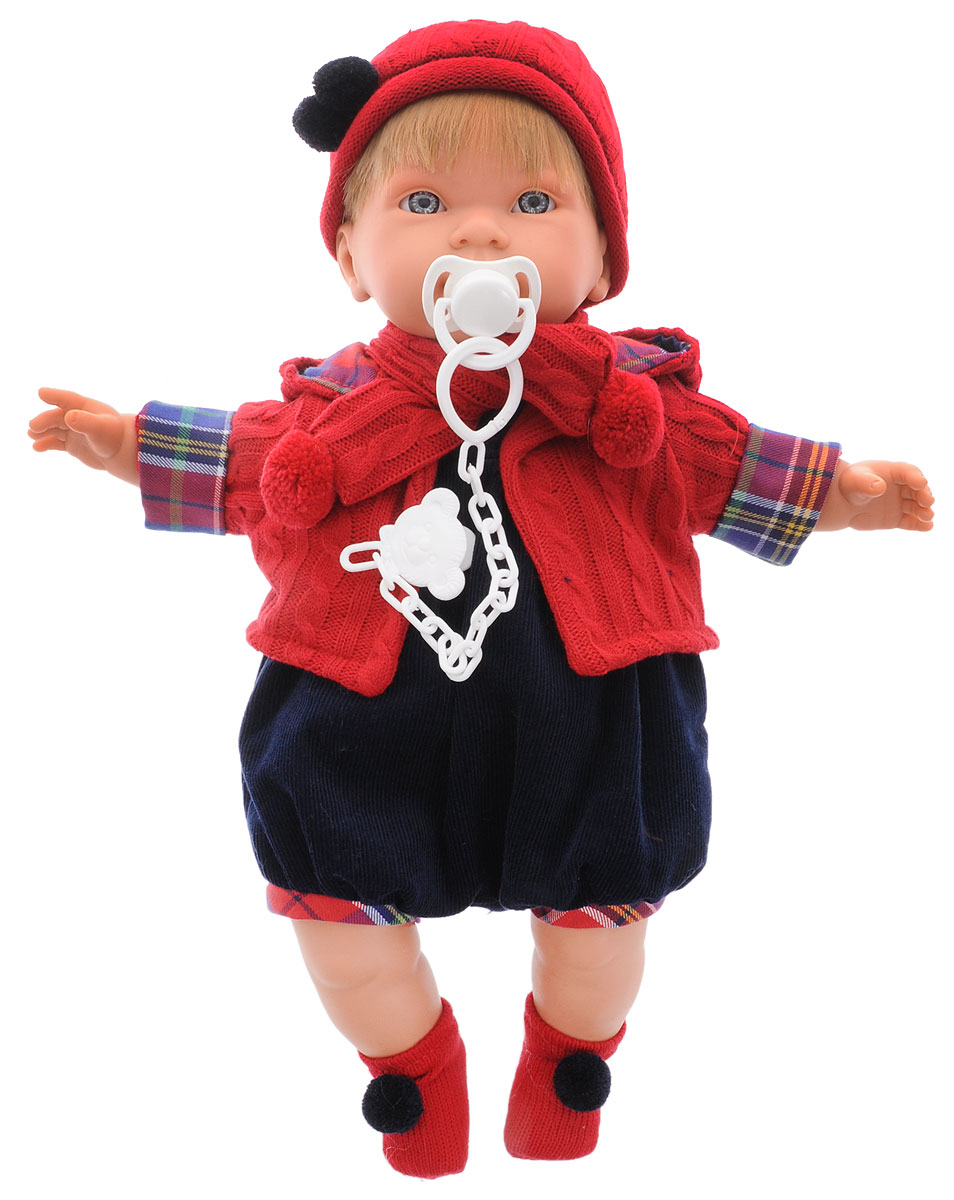 Llorens Пупс МигуэльL 42117 Llorens Пупс МигуэльL 42117Пупс LIorens Мигуэль выглядит и ведет себя как настоящий ребенок. У Мигуэля светлые волосы и серьезное личико. Пупс одет в комбинезон и теплую кофточку с капюшоном. На ногах у него красные носочки, а на голове шапочка с помпонами. В комплект входит соска на пластиковой цепочке. Если вынуть ее изо рта, малыш начинает плакать и говорить: Мама, папа!. Достаточно снова дать соску Мигуэлю, и он тут же успокоится. У пупса мягконабивное тело. Подвижные голова, ножки и ручки выполнены из ПВХ. Игра с куклой разовьет в вашей малышке фантазию и любознательность, поможет овладеть навыками общения, научит ролевым играм, воспитает чувство ответственности и заботы. Порадуйте ее таким замечательным подарком! Рекомендуется докупить 3 батарейки напряжением 1,5V типа AG13/LR44 (товар комплектуется демонстрационными).