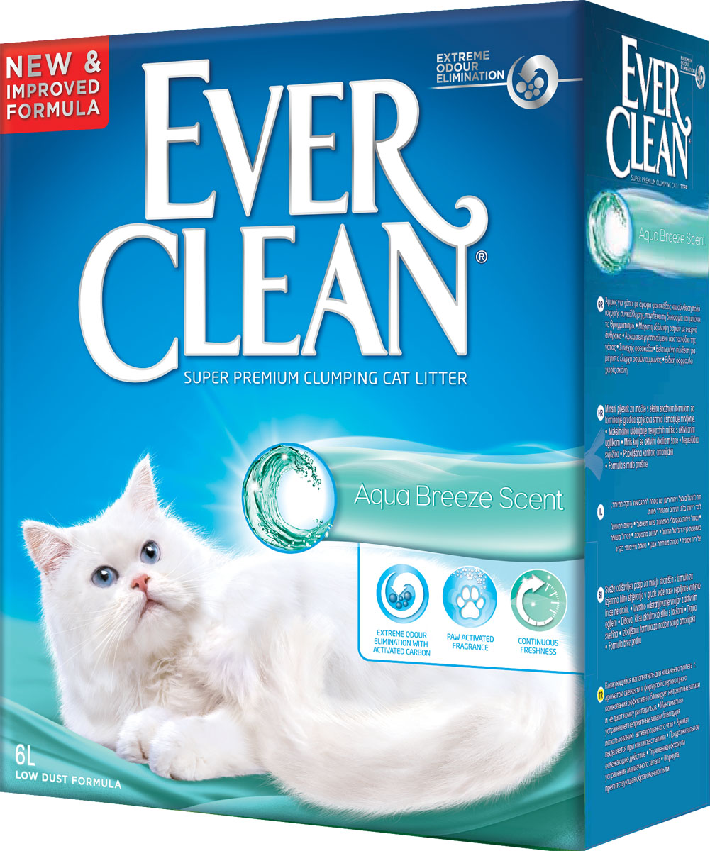 Наполнитель для кошачьего туалета Ever Clean Aqua Breeze, комкующийся, с ароматизатором, 6 л490655 Наполнитель для кошачьего туалета Ever Clean Aqua Breeze, комкующийся, с ароматизатором, 6 л490655Наполнитель для кошачьего туалета Ever Clean Aqua Breeze - это элитная серия высококачественных комкующихся наполнителей с уникальными свойствами. Наполнитель состоит из специально обработанной и очищенной от пыли глины. Содержит ароматизатор со свежестью морского бриза, который начинает действовать при попадании влаги. Гранулы наполнителя обладают уникальными впитывающими свойствами и содержат активный компонент, который уничтожает запах, связанный с развитием микробов. В ядро каждой гранулы помещен специальным образом обработанный активированный уголь для максимального контроля запахов. Гранулы наполнителя не только отлично впитывают, но и образуют крепкие трудноразбиваемые комки. Состав: глина, активированный уголь, ароматизатор. Вес: 6 кг. Товар сертифицирован.