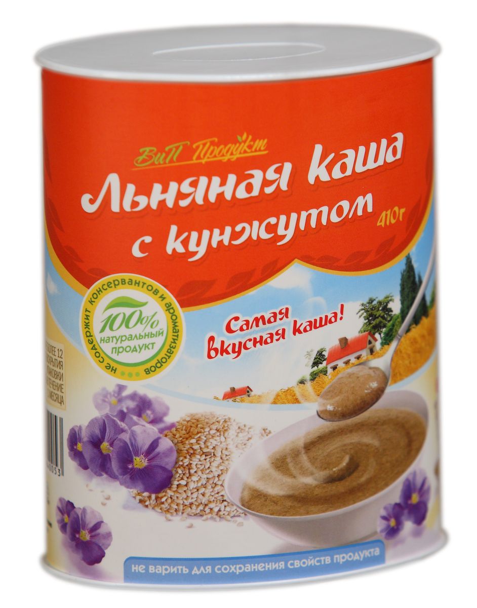 Вип Продукт Льняная каша с кунжутом, 410 г1ПВВ2300003/12 Вип Продукт Льняная каша с кунжутом, 410 г1ПВВ2300003/12Льняная каша с кунжутом ВиП Продукт не содержит соли и сахара. Её можно заливать горячей или холодной водой, либо молоком, взбивая до получения однородной массы, и доводить до желаемого вкуса добавлением сухофруктов, меда, варенья, сгущенного молока, соли, сахара. Льняную кашу можно добавлять к супам-пюре, домашним выпечкам, соусам, любым овощным и фруктовым салатам, а также в другие уже готовые каши. Добавляя льняную кашу в состав любого блюда на вашем столе, вы повысите его пищевую ценность, обогатите витаминами и микроэлементами, сбалансируете его аминокислотный состав. Льняная каша с кунжутом ВиП Продукт сочетает в себе пользу семян льна и кунжута, который издавна в Китае и на Востоке ассоциировался с бессмертием. В кунжуте много белка, витаминов Е, группы B, A и C, кальция, магния, цинка, фосфора, железа, клетчатки, фитостерина, сезамина, сезамолина, глицеридов олеиновой, линолевой, пальмитиновой, стеариновой, арахиновой и лигноцериновой...