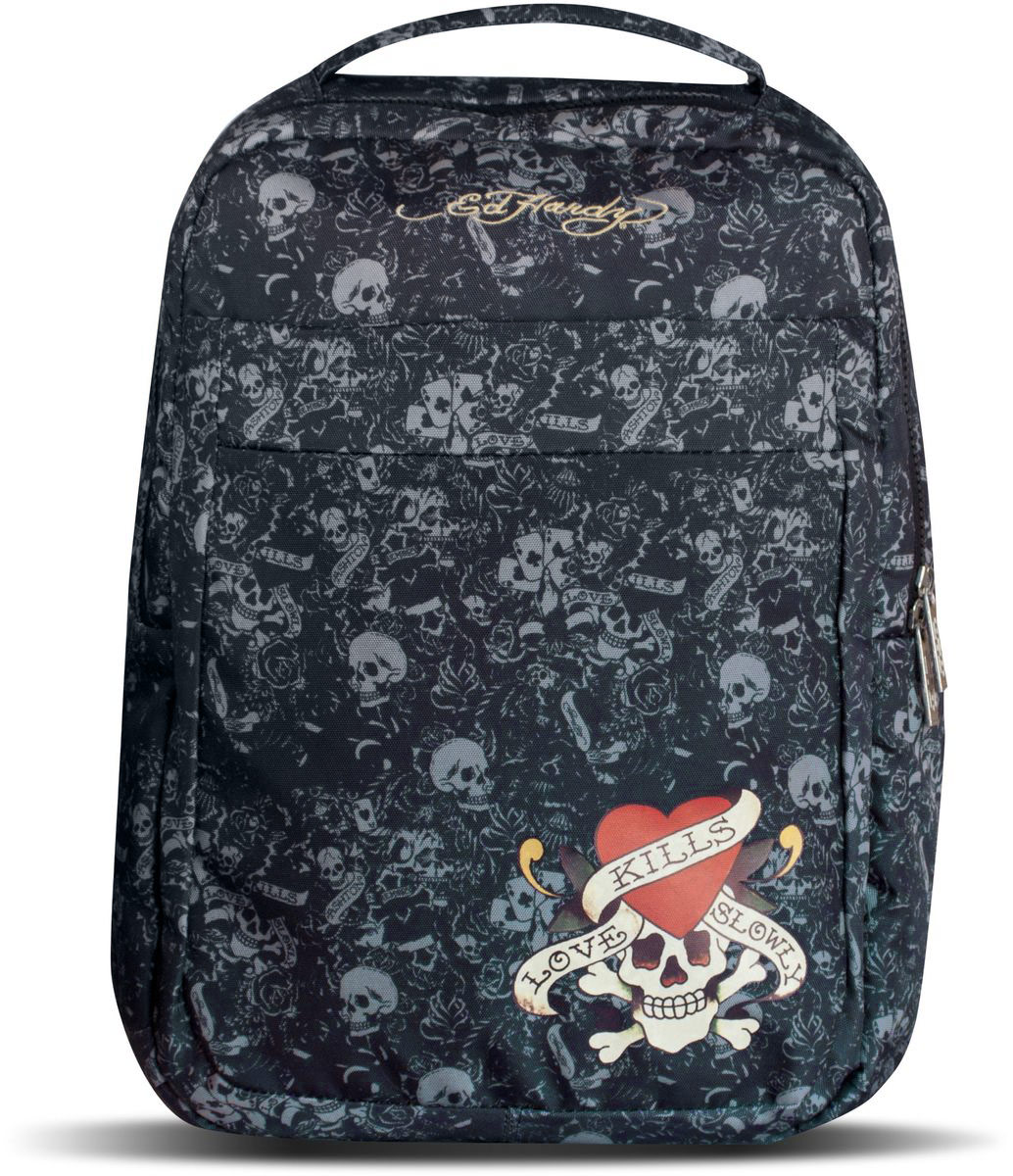Ed Hardy Рюкзак детский цвет черный серый29190 Ed Hardy Рюкзак детский цвет черный серый29190Детский рюкзак Ed Hardy - это красивый и удобный рюкзак, который подойдет всем, кто хочет разнообразить свои будни. Рюкзак выполнен из плотного материала и оформлен яркой аппликацией с черепом и сердцем. Рюкзак имеет одно основное вместительное отделения на молнии. Внутри отделения расположен мягкий карман на хлястике с липучкой, три открытых кармана и два фиксатора для канцелярских принадлежностей. На лицевой стороне расположен объемный накладной карман на молнии. Рюкзак также оснащен удобной и прочной ручкой для переноски. Широкие лямки можно регулировать по длине. Рюкзак снабжен светоотражающими вставками. Рюкзак снабжен светоотражающими вставками. Многофункциональный детский рюкзак станет незаменимым спутником вашего ребенка.