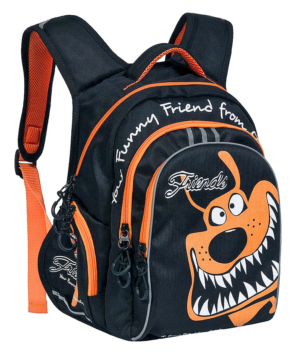 Grizzly Рюкзак детский цвет черный оранжевыйRB-629-1/2 Grizzly Рюкзак детский цвет черный оранжевыйRB-629-1/2Школьный рюкзак Grizzly - это красивый и удобный рюкзак, который подойдет всем, кто хочет разнообразить свои школьные будни. Рюкзак выполнен из плотного материала и оформлен оригинальным ярким принтом. Рюкзак имеет два основных отделения на молнии. Большое отделение содержит внутри накладной карман на молнии. Второе отделение имеет внутри открытый накладной кармашек и четыре отделения для канцелярских принадлежностей. На лицевой стороне рюкзака имеется большой накладной карман на молнии. Бегунки застежки-молнии дополнены удобными держателями с логотипом Grizzly. Рюкзак также оснащен удобной ручкой для переноски и светоотражающими элементами. По бокам рюкзак дополнен открытыми накладными карманами на резинках. Широкие регулируемые лямки и сетчатые мягкие вставки на спинке рюкзака предохранят мышцы спины ребенка от перенапряжения при длительном ношении. Многофункциональный школьный рюкзак станет незаменимым спутником вашего ребенка...