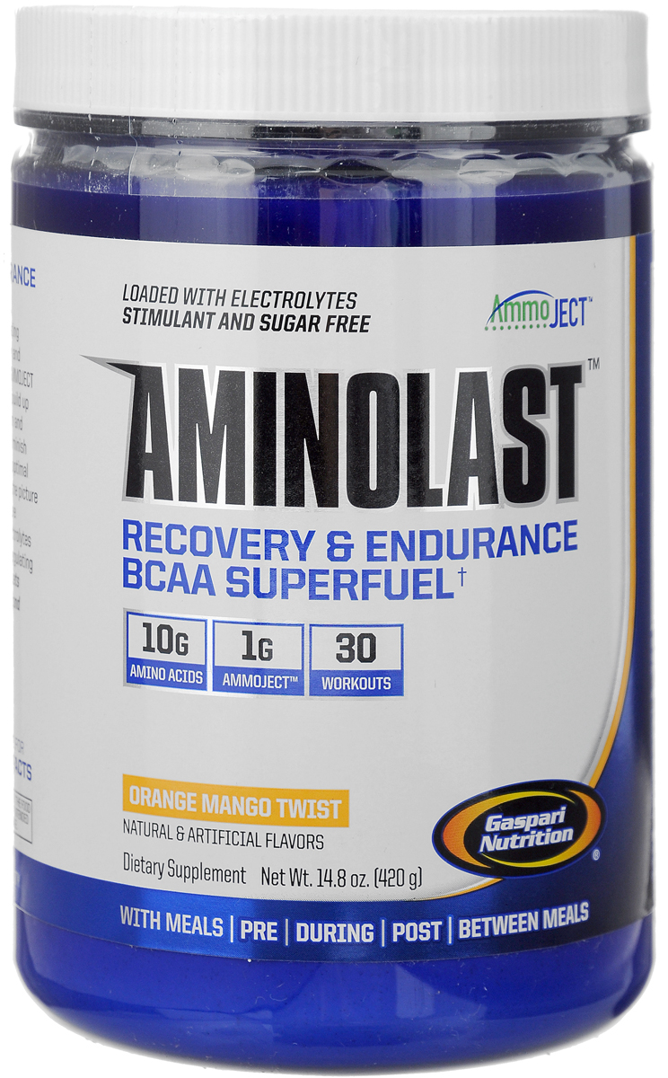 ВСАА с расширенной матрицей Gaspari Nutrition Aminolast, апельсин-манго, 420 гG8427 ВСАА с расширенной матрицей Gaspari Nutrition Aminolast, апельсин-манго, 420 гG8427ВСАА с расширенной матрицей Gaspari Nutrition Aminolast ускоряет восстановление и снижает болезненность в мышцах, содержит 10 грамм качественных аминокислот в порции, восполняет потерю электролитов. Одна банка рассчитана на 30 тренировок. Аминокислотный препарат обладает великолепным вкусом и открывает новую страницу в истории спортивного питания. Aminolast поможет вам добиться поставленных целей. Взяв только лучшие ингредиенты и ни грамма искусственных красителей, Gaspari Nutrition создали превосходное супертопливо из ВСАА для восстановления и выносливости. Вы тренируетесь на пределе человеческих возможностей, и мышцам приходится за это расплачиваться. Aminolast с фирменной технологией Ammoject является единственным препаратом, который обеспечивает организм высокими дозировками аминокислот ВСАА, обогащенными лейцином, полипептидными молекулами, противосудорожными электролитами и матрицей Ammoject, которая помогает вашим мышцам...
