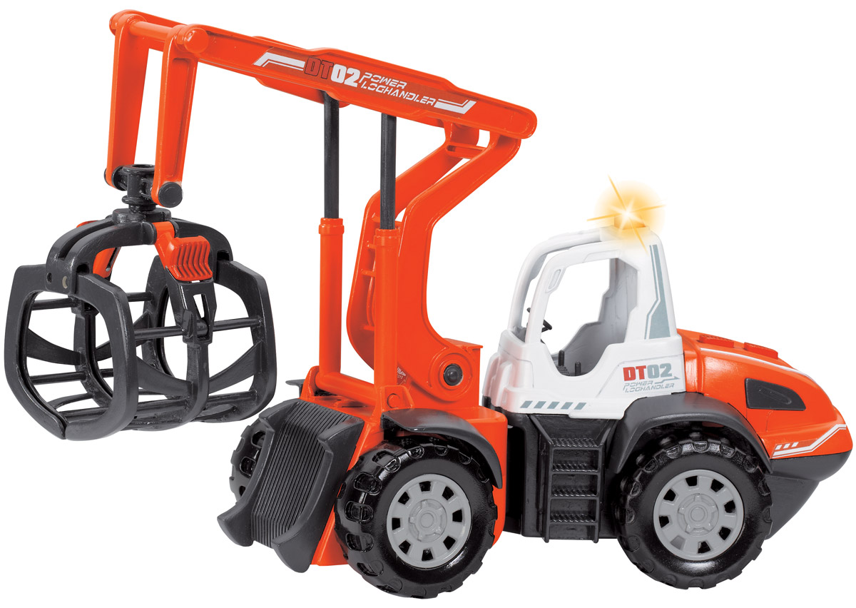 Dickie Toys Спецтехника Погрузчик бревен3413428 Dickie Toys Спецтехника Погрузчик бревен3413428Модель Dickie Toys Погрузчик бревен выполнена в виде колесного экскаватора для погрузки бревен DT02. Такая модель понравится не только ребенку, но и взрослому коллекционеру, и приятно удивит вас высочайшим качеством исполнения. Корпус крана, кабина и колеса выполнены из прочного яркого пластика. У погрузчика на капоте расположены две кнопки, при нажатии на которые опускается и поднимается захват для бревен и стрела. Движение происходит под характерный звук работающего механизма и световые эффекты. Колеса у погрузчика со свободным ходом. Модель станет не только интересной игрушкой для ребенка, интересующегося агротехникой, но и займет достойное место в коллекции. Для работы требуются 2 батарейки АА (комплектуется демонстрационными).
