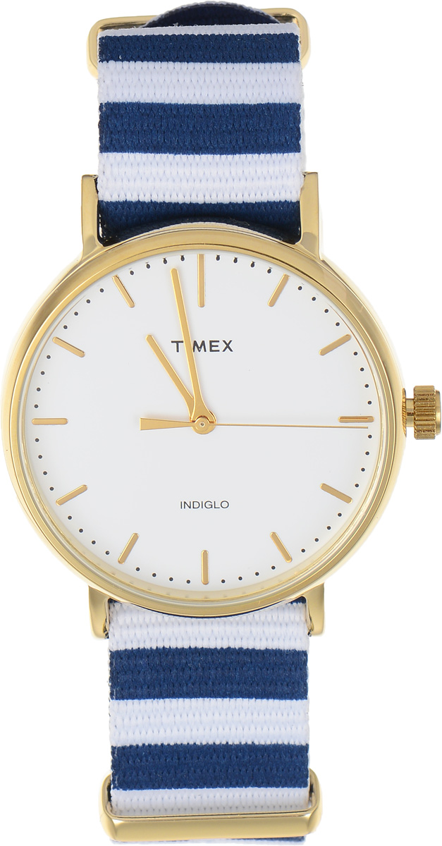 Часы наручные мужские Timex Weekender, цвет: синий, белый. TW2P91900TW2P91900 Часы наручные мужские Timex Weekender, цвет: синий, белый. TW2P91900TW2P91900Стильные мужские часы Timex Weekender - это модный и практичный аксессуар, который не только выгодно дополнит ваш образ, но и будет незаменим для каждого современного мужчины, ценящего свое время. Корпус с минеральным стеклом выполнен из латуни и оснащен задней крышкой из нержавеющей стали. Циферблат оснащен запатентованной электролюминесцентной подсветкой Indiglo и оформлен символикой бренда. Корпус изделия имеет степень влагозащиты 3 Bar, оснащен кварцевым механизмом и дополнен устойчивым к царапинам минеральным стеклом. Ремешок cо стильным принтом в полоску выполнен из нейлона и дополнен пряжкой, которая позволяет с легкостью снимать и надевать изделие. Часы поставляются в фирменной упаковке. Часы Timex подчеркнут ваш неповторимый стиль и дополнят любой наряд.