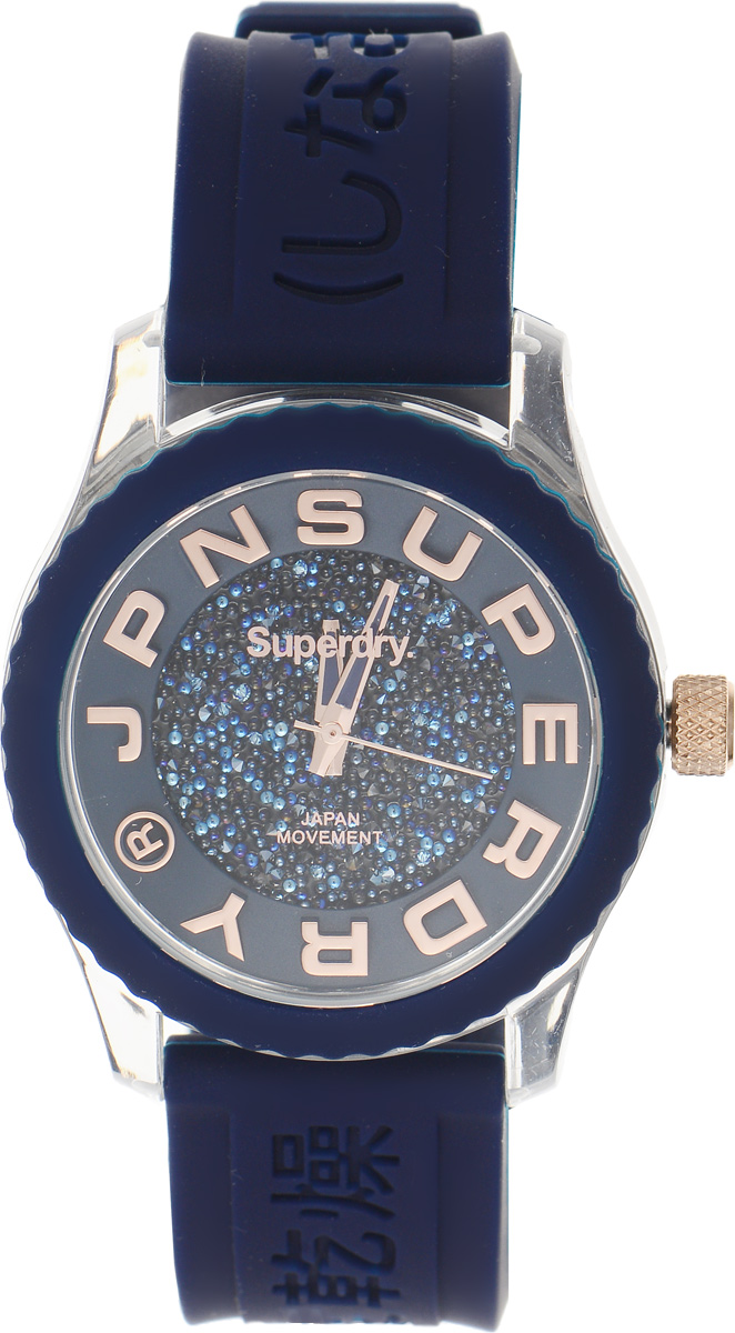 Часы наручные женские Superdry Urban, цвет: синий. SYL174URGSYL174URG Часы наручные женские Superdry Urban, цвет: синий. SYL174URGSYL174URGЭлегантные часы Superdry Urban выполнены из нержавеющей стали, пластика и хезалитового стекла. Циферблат инкрустирован кристаллами Swarovski и оформлен символикой бренда. Корпус изделия имеет степень влагозащиты 5 Bar, оснащен кварцевым механизмом и дополнен устойчивым к царапинам хезалитовым стеклом. Ремешок современного дизайна выполнен из силикона и оснащен пряжкой, которая позволит с легкостью снимать и надевать изделие. Часы поставляются в фирменной упаковке. Часы Superdry Urban подчеркнут изящество женской руки и отменное чувство стиля у их обладательницы.