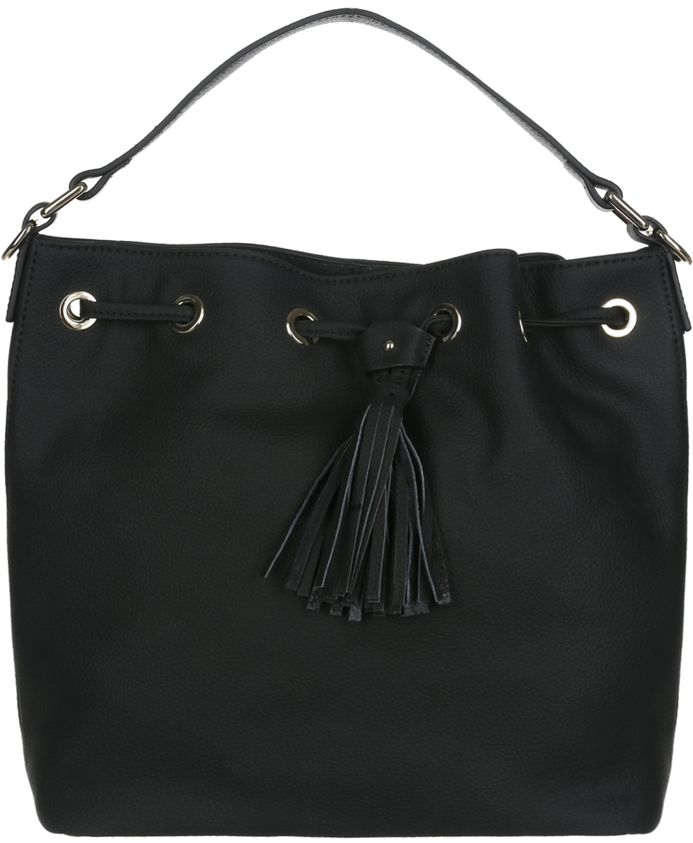 Сумка женская Fabretti, цвет: черный. N2543N2543-black Сумка женская Fabretti, цвет: черный. N2543N2543-blackСтильная женская сумка Fabretti выполнена из натуральной кожи зернистой фактуры и оформлена металлической фурнитурой. Изделие состоит из одного отделения, закрывается на магнитную кнопку и дополнительно затягивается кожаным шнурком, декорированным кистью. Отделение содержит врезной карман на молнии и нашивной открытый карман для телефона и мелочей. На задней стенке сумки расположен врезной карман на молнии. Сумка оснащена удобной ручкой и съемным плечевым ремнем, регулируемой длины. Дно сумки дополнено металлическими ножками, защищающими изделие от механических повреждений. Прилагается фирменный текстильный чехол для хранения изделия. Сумка Fabretti внесет элегантные нотки в ваш образ и подчеркнет ваше отменное чувство стиля.