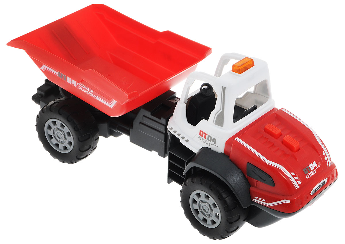 Dickie Toys Самосвал DT043413433 Dickie Toys Самосвал DT043413433Самосвал Dickie Toys DT04 непременно понравится вашему ребенку. Игрушка выполнена из прочного пластика в виде маневренного самосвала с поворотной рамой. Движение кузова управляется с помощью двух кнопок, расположенных на капоте, и сопровождается характерными звуками. Одна кнопка поднимает кузов, другая опускает. При движении кузова загорается оранжевая лампочка на крыше самосвала. С этой игрушкой ваш малыш будет часами занят игрой. Порадуйте его таким замечательным подарком! Для работы игрушки необходимы 2 батарейки напряжением 1,5V типа АА (товар комплектуется демонстрационными).