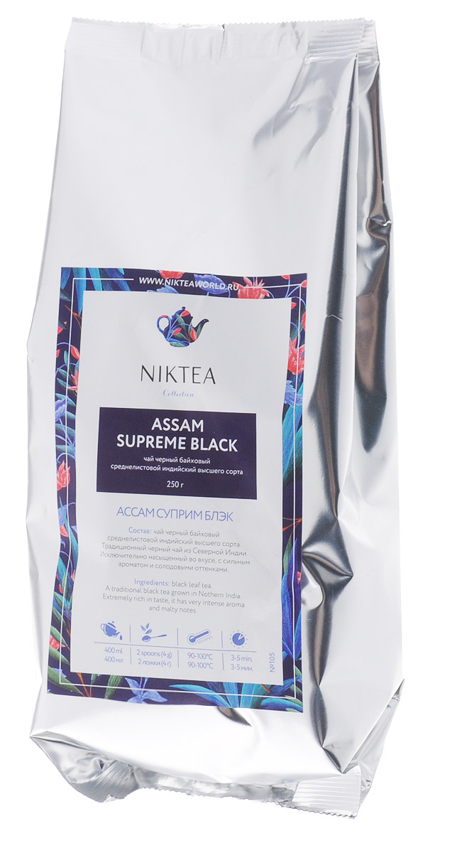 Niktea Assam Supreme Black черный листовой чай, 250 гTALTHA-DP0002 Niktea Assam Supreme Black черный листовой чай, 250 гTALTHA-DP0002Niktea Assam Supreme Black - традиционный черный чай из Индии. Исключительно насыщенный во вкусе, с сильным ароматом и солодовыми оттенками. NikTea следует правилу качество чая - это отражение качества жизни и гарантирует: Тщательно подобранные рецептуры в коллекции топовых позиций-бестселлеров. Контролируемое производство и сертификацию по международным стандартам. Закупку сырья у надежных поставщиков в главных чаеводческих районах, а также в основных центрах тимэйкерской традиции - Германии и Голландии. Постоянство качества по строго утвержденным стандартам. NikTea - это два вида фасовки - линейки листового и пакетированного чая в удобной технологичной и информативной упаковке. Чай обладает многофункциональным вкусоароматическим профилем и подходит для любого типа кухни, при этом постоянно осуществляет оптимизацию базовой коллекции в соответствии с новыми тенденциями чайного рынка. Листовая коллекция NikTea представлена...