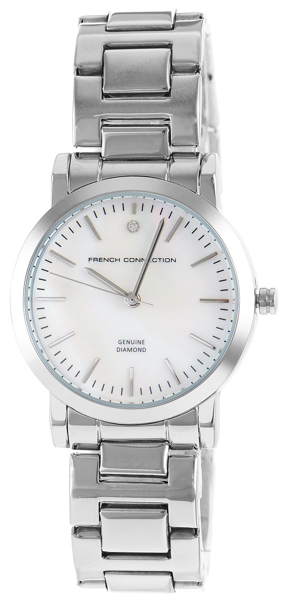 Часы наручные женские French Connection FC, цвет: серебристый. FC1250SMFC1250SM Часы наручные женские French Connection FC, цвет: серебристый. FC1250SMFC1250SMСтильные часы French Connection FC - это модный и практичный аксессуар, который не только выгодно дополнит ваш наряд, но и будет незаменим для каждой современной девушки, ценящей свое время. Корпус выполнен из нержавеющей стали. Перламутровый циферблат оформлен логотипом бренда и украшен инкрустацией натуральным бриллиантом. Корпус изделия имеет степень влагозащиты 3 Bar, оснащен кварцевым механизмом и дополнен устойчивым к царапинам минеральным стеклом. Изысканный ремешок выполнен из нержавеющей стали и дополнен раскладывающейся застежкой, которая позволяет с легкостью снимать и надевать изделие. Часы поставляются в фирменной упаковке. Часы French Connection подчеркнут изящество ваших рук и ваш неповторимый стиль и элегантность.