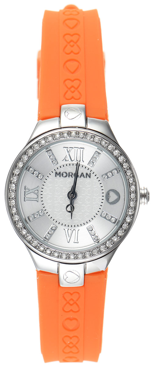 Часы наручные женские Morgan, цвет: стальной, оранжевый. M1138OBRM1138OBR Часы наручные женские Morgan, цвет: стальной, оранжевый. M1138OBRM1138OBRОригинальные часы Morgan выполнены из стали, оформлены символикой бренда и инкрустированы чешскими кристаллами. Лаконичный корпус часов надежно защищен устойчивым к царапинам минеральным стеклом. Часы оснащены кварцевым механизмом, дополнены ремешком из силикона, который застегивается на практичную пряжку. Изделие поставляется в фирменной упаковке. Часы Morgan подчеркнут изящество женской руки и отменное чувство стиля у их обладательницы.