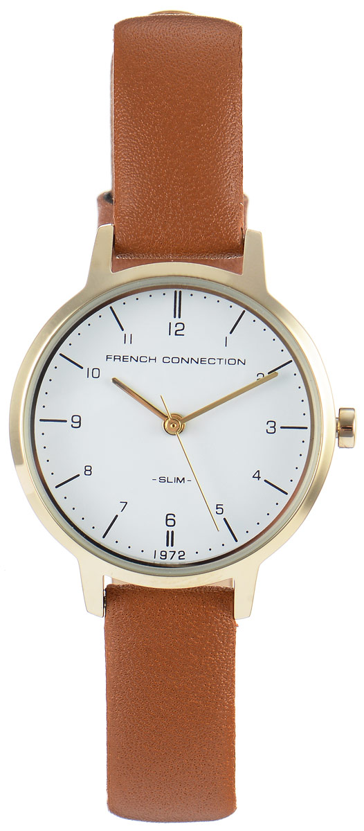 Часы наручные женские French Connection Slim Range, цвет: коричневый. FC1256TGFC1256TG Часы наручные женские French Connection Slim Range, цвет: коричневый. FC1256TGFC1256TGСтильные часы French Connection Slim Range - это модный и практичный аксессуар, который не только выгодно дополнит ваш наряд, но и будет незаменим для каждой современной девушки, ценящей свое время. Корпус выполнен из нержавеющей стали. Контрастный циферблат оформлен логотипом бренда. Корпус изделия имеет степень влагозащиты 3 Bar, оснащен кварцевым механизмом и дополнен устойчивым к царапинам минеральным стеклом. Изысканный ремешок выполнен из натуральной кожи и дополнен пряжкой, которая позволяет с легкостью снимать и надевать изделие. Часы поставляются в фирменной упаковке. Часы French Connection подчеркнут изящество ваших рук и ваш неповторимый стиль и элегантность.