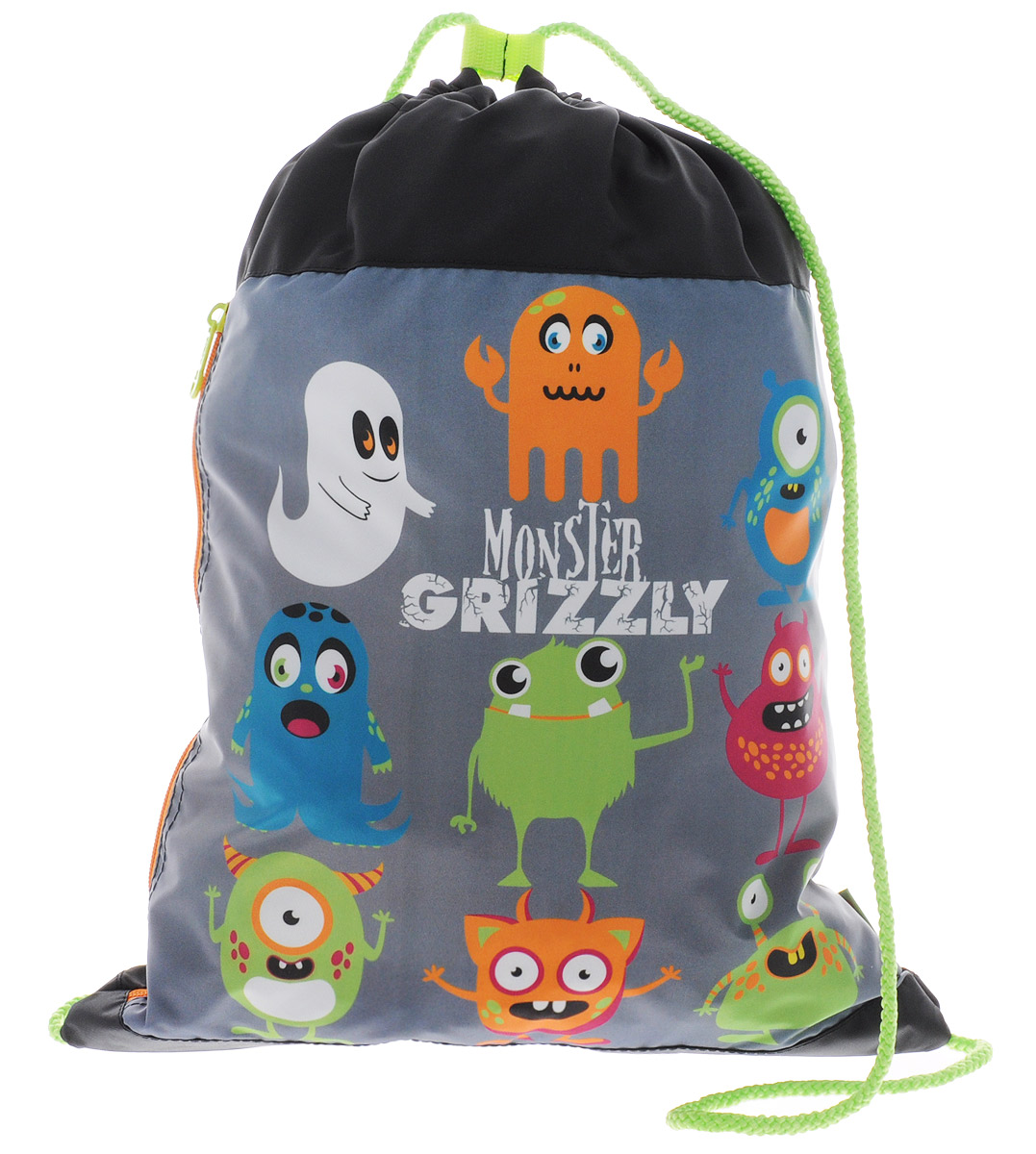 Grizzly Сумка для сменной обуви MonsterOM-679-1/2 Grizzly Сумка для сменной обуви MonsterOM-679-1/2Мешок для обуви Grizzly Monster идеально подойдет как для хранения, так и для переноски сменной обуви и одежды. Мешок выполнен из прочного нейлона и содержит одно вместительное отделение, затягивающееся с помощью текстильных шнурков. Лицевая сторона мешка оформлена принтом с яркими забавными монстриками. Под принтом расположился большой карман, который застегивается на боковую молнию. Шнурки фиксируются в нижней части сумки, благодаря чему ее можно носить за спиной как рюкзак. Сзади мешок дополнен петлей для подвешивания. Ваш ребенок с радостью будет ходить с таким аксессуаром в школу!