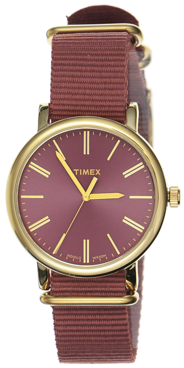 Часы наручные женские Timex Originals, цвет: коричнево-красный, золотой. TW2P78200TW2P78200 Часы наручные женские Timex Originals, цвет: коричнево-красный, золотой. TW2P78200TW2P78200Стильные часы Timex Originals выполнены из нержавеющей стали и минерального стекла. Циферблат оснащен запатентованной электролюминесцентной подсветкой INDIGLO и оформлен символикой бренда. Корпус изделия имеет степень влагозащиты 3 Bar, оснащен кварцевым механизмом и дополнен устойчивым к царапинам минеральным стеклом. Ремешок современного дизайна выполнен из нейлона и оснащен пряжкой, которая позволит с легкостью снимать и надевать изделие. Часы поставляются в фирменной упаковке. Часы Timex Originals подчеркнут изящество женской руки и отменное чувство стиля у их обладательницы.
