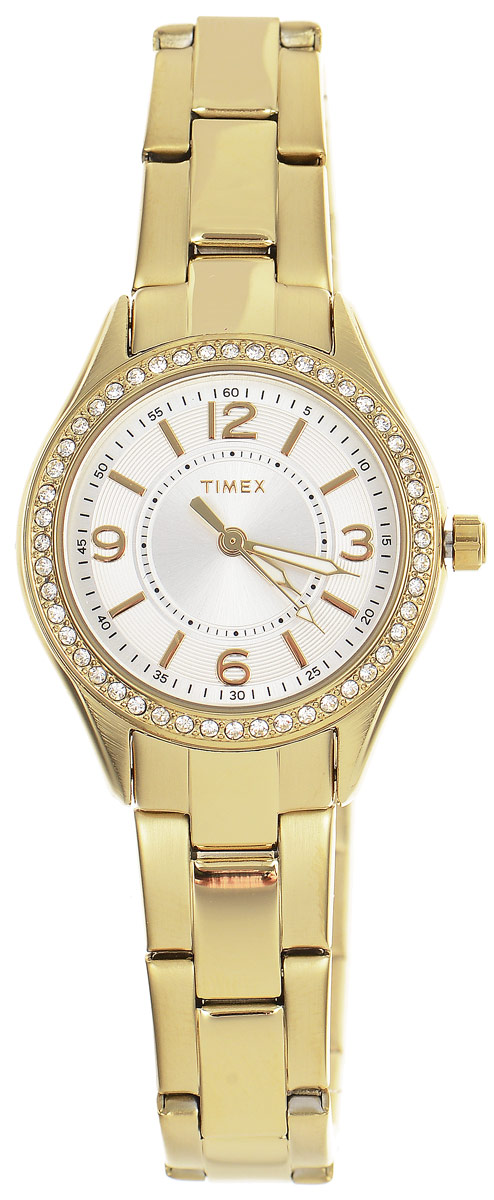 Часы наручные женские Timex Style Elevated, цвет: серебристый, золотистый. TW2P80100TW2P80100 Часы наручные женские Timex Style Elevated, цвет: серебристый, золотистый. TW2P80100TW2P80100Стильные часы Timex Style Elevated выполнены из нержавеющей стали и минерального стекла. Корпус инкрустирован стразами, циферблат оформлен символикой бренда. Корпус изделия имеет степень влагозащиты 3 Bar, оснащен кварцевым механизмом и дополнен устойчивым к царапинам минеральным стеклом. На стрелки нанесен светящийся состав. Браслет оснащен клипсовым замком, который позволит с легкостью снимать и надевать изделие. Часы поставляются в фирменной упаковке. Часы Timex Style Elevated подчеркнут изящество женской руки и отменное чувство стиля у их обладательницы.