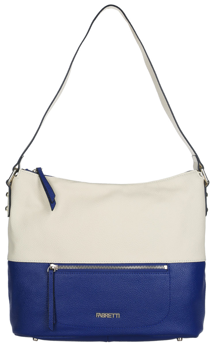 Сумка женская Fabretti, цвет: молочный, синий. N2535N2535-blue Сумка женская Fabretti, цвет: молочный, синий. N2535N2535-blueСтильная женская сумка Fabretti выполнена из натуральной кожи с фактурным тиснением. Изделие содержит одно вместительное отделение, которое закрывается на застежку-молнию. Внутри расположено два накладных кармашка для мелочей, карман-средник на застежке-молнии и два врезных кармана на молнии. Снаружи, на лицевой и на тыльной сторонах сумки расположен врезной карман на застежке-молнии. Сумка оснащена удобным плечевым ремнем. Дно сумки дополнено металлическими ножками. Оригинальный аксессуар позволит вам завершить образ и быть неотразимой.