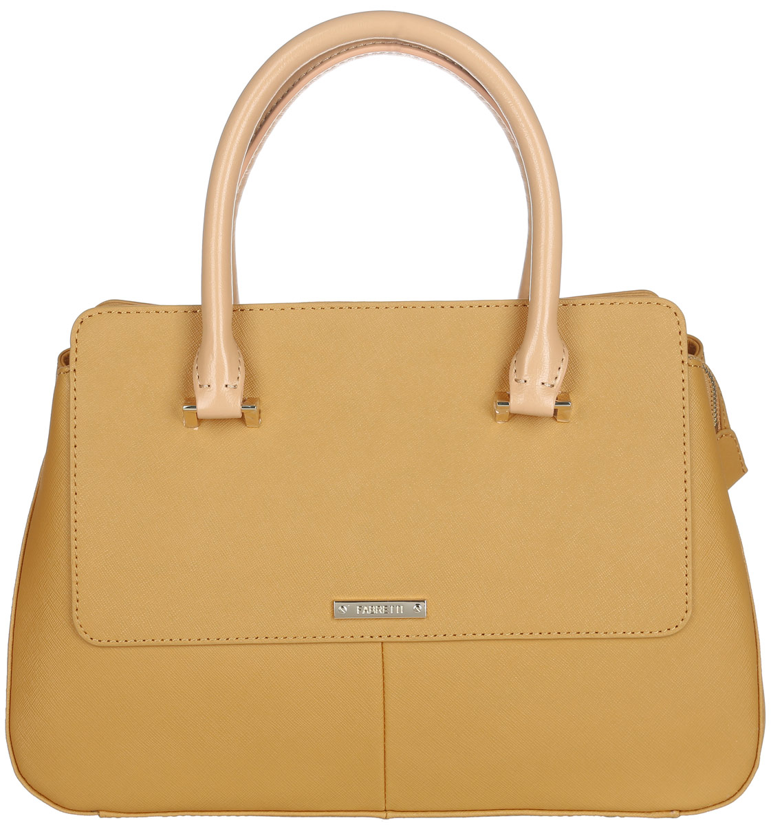 Сумка женская Fabretti, цвет: бежевый, горчичный. N2554N2554-yellow Сумка женская Fabretti, цвет: бежевый, горчичный. N2554N2554-yellowСтильная женская сумка Fabretti выполнена из натуральной кожи с фактурным тиснением. Изделие содержит одно вместительное отделение, которое закрывается на застежку-молнию. Внутри расположено два накладных кармашка для мелочей, карман-средник на застежке-молнии и два врезных кармана на молнии. Снаружи, на задней стороне сумки, расположен врезной карман на застежке-молнии. Сумка оснащена удобными ручками и съемным плечевым ремнем, который можно регулировать по длине. Дно сумки оснащено металлическими ножками. Оригинальный аксессуар позволит вам завершить образ и быть неотразимой.