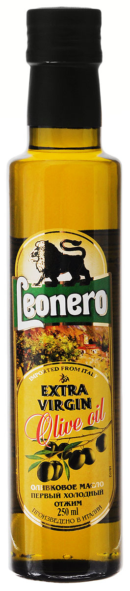 Leonero Extra Virgin оливковое масло, 250 ггзж005р Leonero Extra Virgin оливковое масло, 250 ггзж005рLeonero Extra Virgin - 100% натуральное нерафинированное оливковое масло. Продукт первого холодного прессования плодов оливкового дерева исключительно механическим способом. Это масло рекомендуется для салатов, овощных соусов, гарниров и маринадов. Вкус: мягкий, не терпкий, без горчинки, с приятным ароматом свежевыжатых оливок.