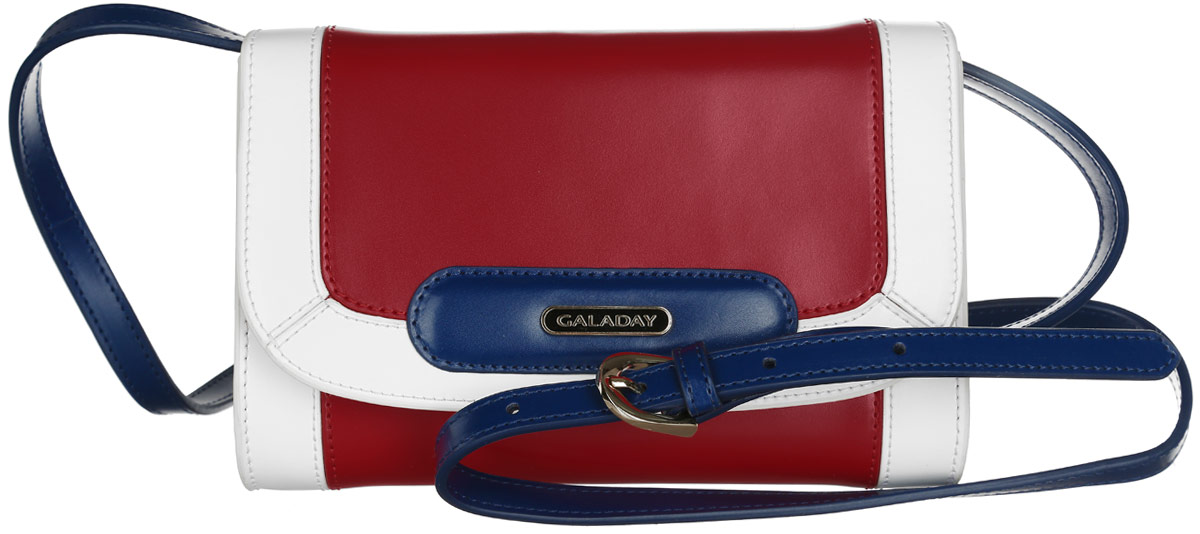 Сумка женская Galaday, цвет: красный, синий, белый. GD4728GD4728-red Сумка женская Galaday, цвет: красный, синий, белый. GD4728GD4728-redСтильная сумка Galaday, выполненная из натуральной кожи с гладкой фактурой, оформлена металлической фурнитурой с символикой бренда. Изделие застегивается клапаном на магнитную кнопку. Внутри расположены три накладных кармашка для мелочей, один из которых застегивается на молнию, а другой на кнопку. Изделие оснащено наплечным ремнем регулируемой длины. К сумке прилагается фирменный чехол для хранения. Элегантная сумка прекрасно дополнит ваш образ.
