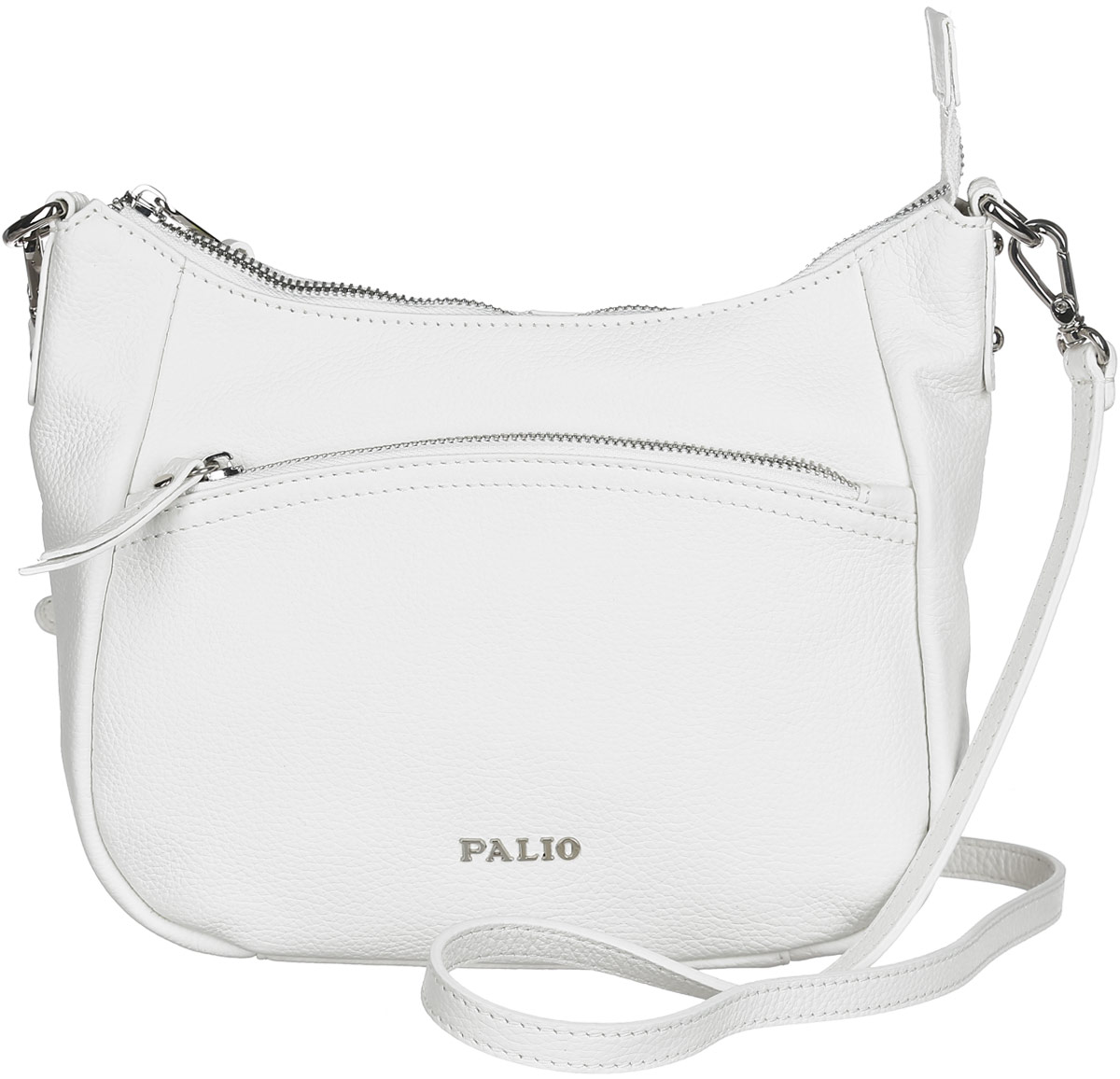 Сумка женская Palio, цвет: белый. 13738A-06513738A-065 white Сумка женская Palio, цвет: белый. 13738A-06513738A-065 whiteСтильная сумка Palio, выполненная из натуральной кожи с зернистой фактурой, оформлена символикой бренда и металлической фурнитурой. Изделие застегивается на застежку-молнию, внутри расположены два накладных кармашка для мелочей и врезной карман на молнии. Снаружи, на задней стороне изделия, расположен врезной карман на молнии. Лицевая сторона также дополнена врезным карманом на молнии. Изделие оснащено практичным плечевым ремнем регулируемой длины. К сумке прилагается фирменный чехол для хранения. Элегантная сумка прекрасно дополнит ваш образ.
