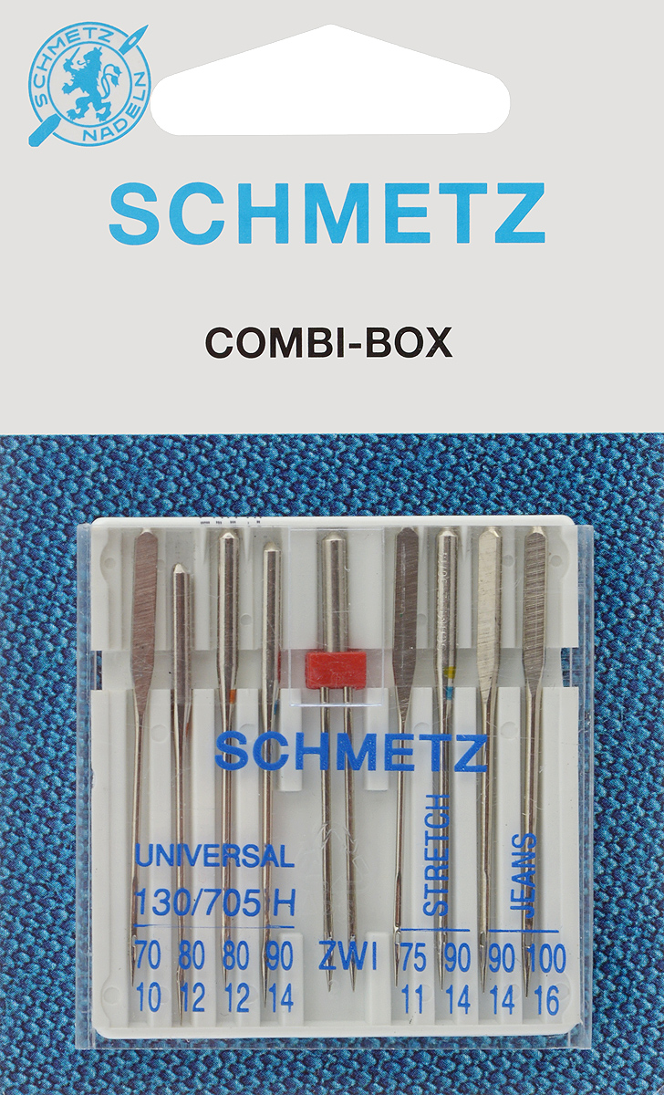 Иглы для бытовых швейных машин Schmetz, комбинированные, 9 шт22:15.2.KNS Иглы для бытовых швейных машин Schmetz, комбинированные, 9 шт22:15.2.KNSКомбинированные иглы Schmetz, выполненные из никеля, подходят для бытовых швейных машин всех марок. В набор входят универсальные иглы, которые идеально подходят для всех тканых материалов, а также специальные иглы для трикотажа и джинсы и двойная игла для декоративной отделки. Иглы имеют небольшой закругленный кончик, что делает их универсальными в использовании с различными видами тканей. В комплекте пластиковый футляр для переноски и хранения. Система универсальных игл: 130/705 H. Номера игл: - универсальные 70, 80 (2 шт.), 90; - для трикотажа: 75, 90; - для джинсы: 90, 100.