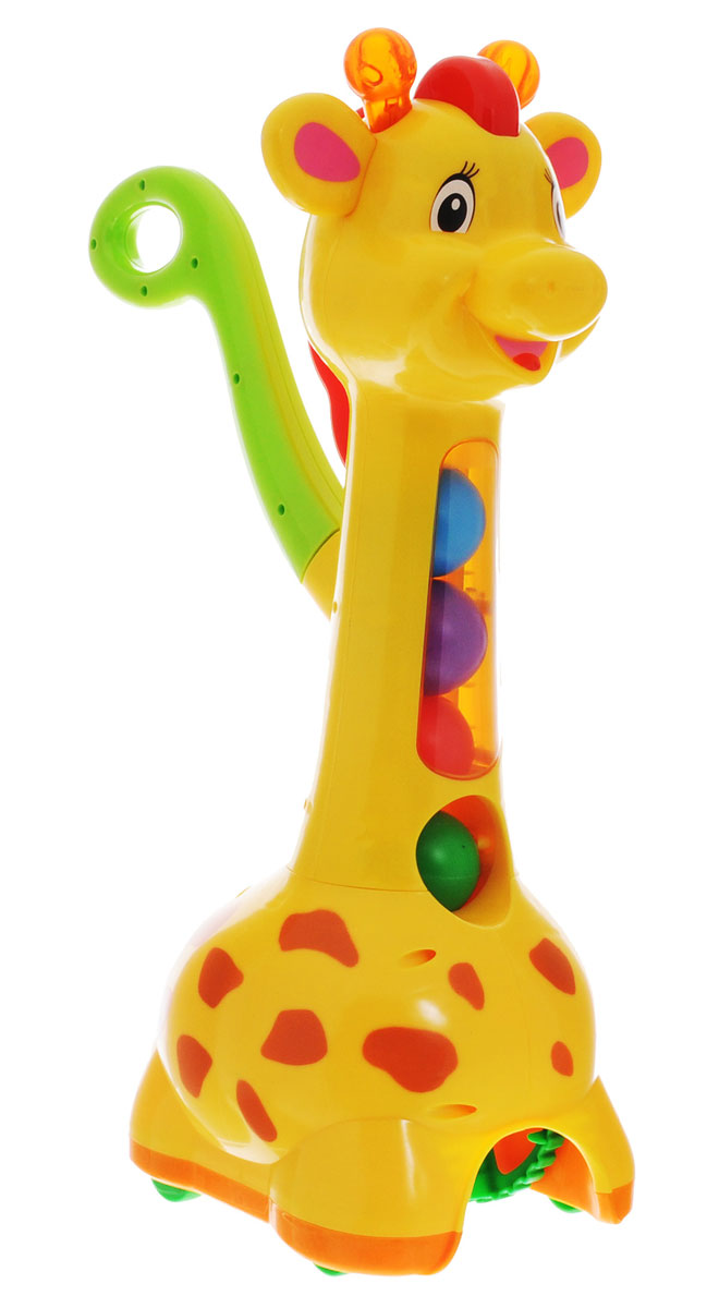 Kiddieland Игрушка-каталка Жираф c шарамиKID 052365 Kiddieland Игрушка-каталка Жираф c шарамиKID 052365Развивающая игрушка-каталка Kiddieland Жираф c шарами непременно понравится вашему ребенку и не позволит ему скучать. Игрушка выполнена в виде яркого веселого жирафа с рожками на голове и съемной ручкоой. У игрушки имеется удобная прочная ручка, с помощью которой жирафа можно катать по полу. При движении жираф бросается цветными шариками, ребенок собирает их, наезжая на них жирафом, а жираф снова бросается. При этом рожки жирафа светятся, и играет забавная мелодия. Это не только развлечение для маленького ребенка, но и отличное двигательное упражнение для того, кто только недавно научился ходить. Игрушка-каталка Kiddieland Жираф c шарами поможет малышу в развитии цветового и звукового восприятия, мелкой моторики рук, координации движений, когнитивных навыков. Для работы игрушки необходимы 2 батарейки АА (товар комплектуется демонстрационными).