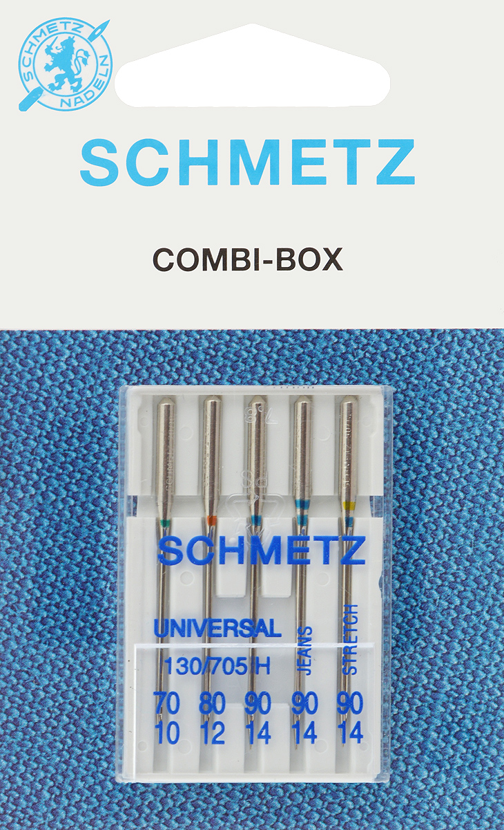 Иглы для бытовых швейных машин Schmetz, комбинированные, 5 шт22:15.2.VVS Иглы для бытовых швейных машин Schmetz, комбинированные, 5 шт22:15.2.VVSКомбинированные иглы Schmetz, выполненные из никеля, подходят для бытовых швейных машин всех марок. В набор входят универсальные иглы, которые идеально подходят для всех тканых материалов, а также специальные иглы для трикотажа и джинсы. Иглы имеют небольшой закругленный кончик, что делает их универсальными в использовании с различными видами тканей. каждая игла имеет свой цветовой код. В комплекте пластиковый футляр для переноски и хранения. Система универсальных игл: 130/705 H. Номера игл: - универсальные 70, 80, 90; - для трикотажа: 90; - для джинсы: 90.