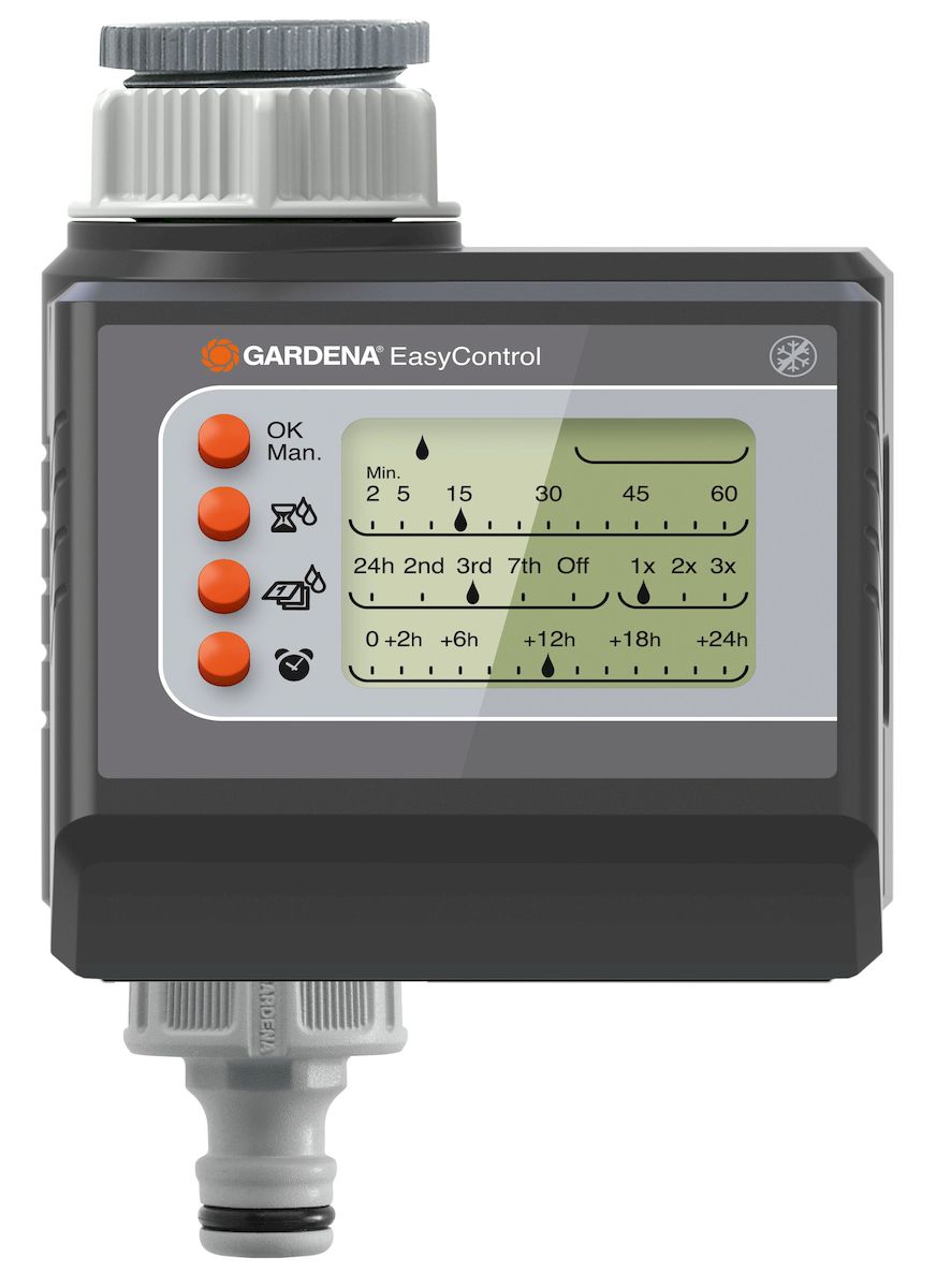 Таймер подачи воды Gardena EasyControl01881-29.000.00 Таймер подачи воды Gardena EasyControl01881-29.000.00Таймер подачи воды Gardena EasyControl делает процесс полива проще, Таймер подачи воды подключается напрямую к водопроводному крану и надежно управляет поливом в соответствии с выбранным временем и продолжительностью. Это означает, что вам никогда не нужно волноваться о поливе, будь то это будни или отпуск. Удобная съемная панель делает регулировку настроек проще. Наглядный LCD дисплей четко отображает выбранные настройки, например, день недели, частота полива. Программирование является интуитивно понятным. Выберите продолжительность и частоту с помощью четырех кнопок. Когда вы скорректируете настройки, таймер будет контролировать полив точно в соответствии с вашими пожеланиями. Для работы таймера требуется одна щелочная батарейка типа крона 9 В (не входит в комплект). Предусмотрена индикация уровня заряда батареи. Вы всегда будете знать, когда необходимо ее заменить, и это обеспечивает стабильность работы таймера. В качестве дополнения, вы можете подключить...