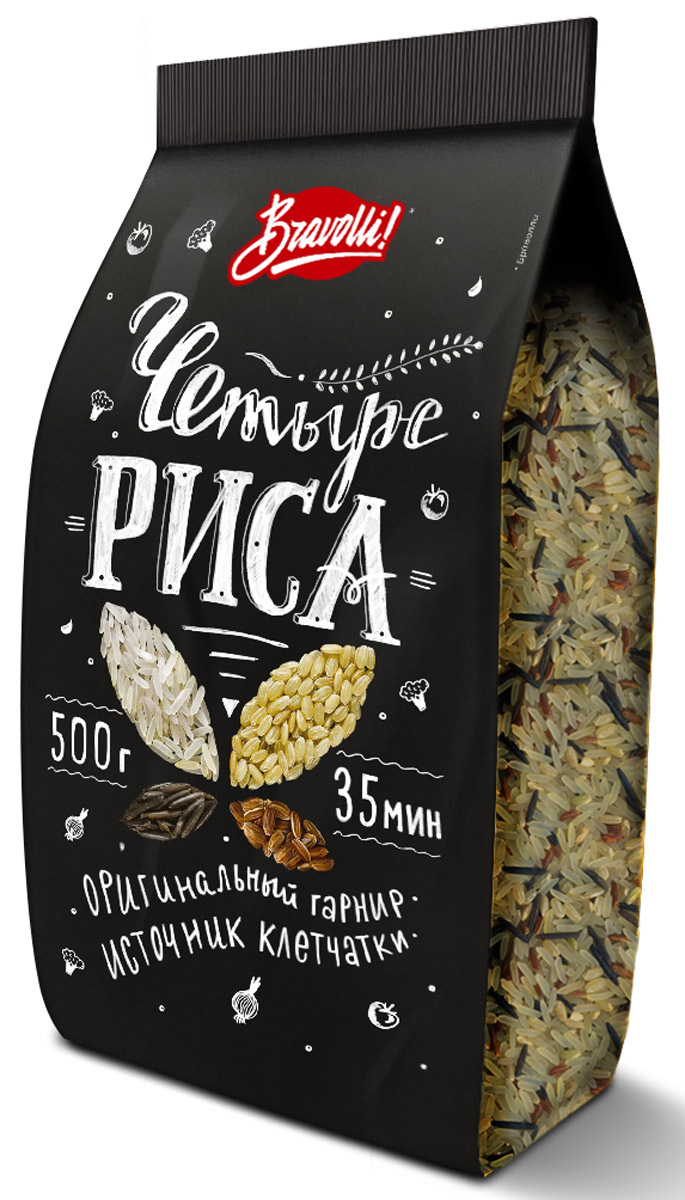 Bravolli Смесь 4 риса, 500 гБР 94-0,5/6 Bravolli Смесь 4 риса, 500 гБР 94-0,5/6Смесь Bravolli - сочетание четырех сортов риса, различных по цвету и вкусу: бурого, дикого, пропаренного, красного. Простая и универсальная в использовании смесь, отличный вариант для приготовления полезных и питательных гарниров и салатов.