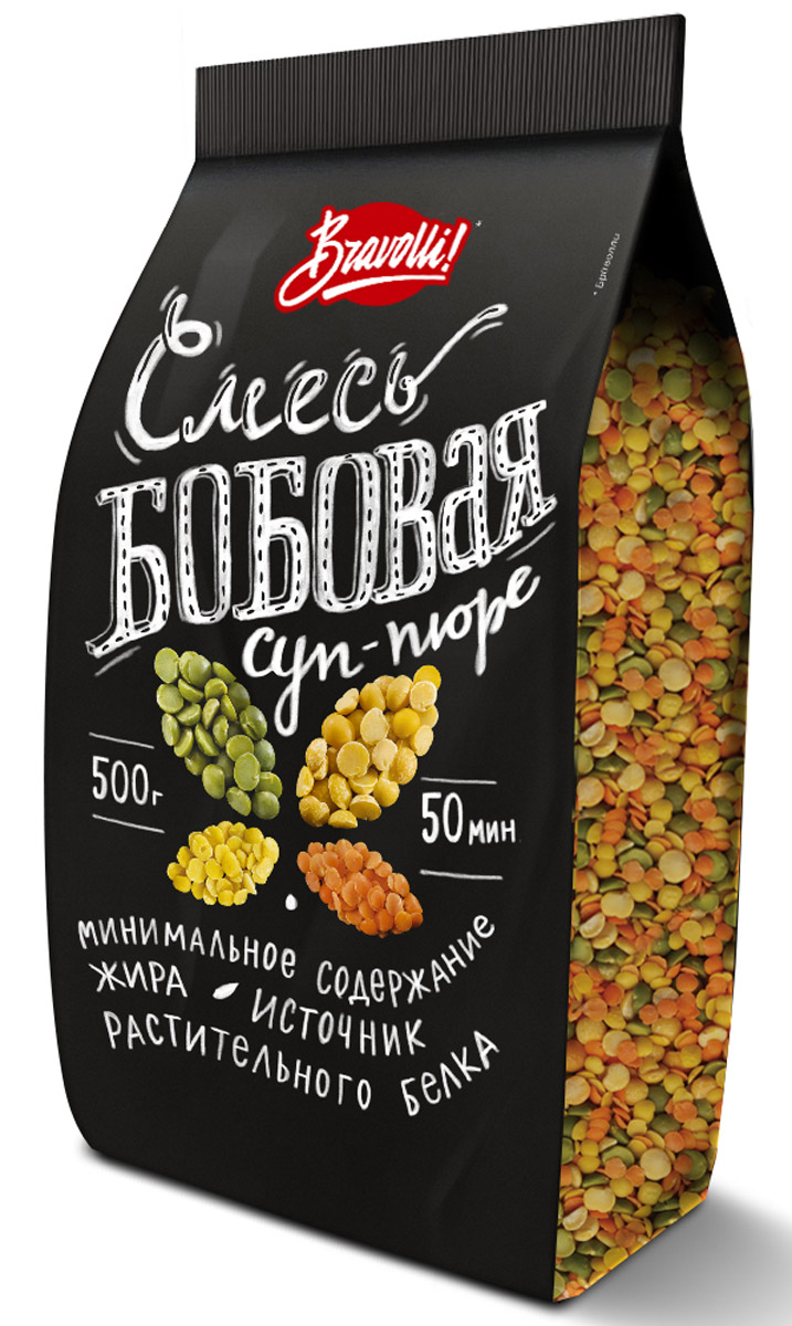 Bravolli Смесь бобовая суп-пюре, 500 гБР 108-0,5/6 Bravolli Смесь бобовая суп-пюре, 500 гБР 108-0,5/6Смесь бобовая - отличная основа для приготовления густых и сытных супов-пюре.
