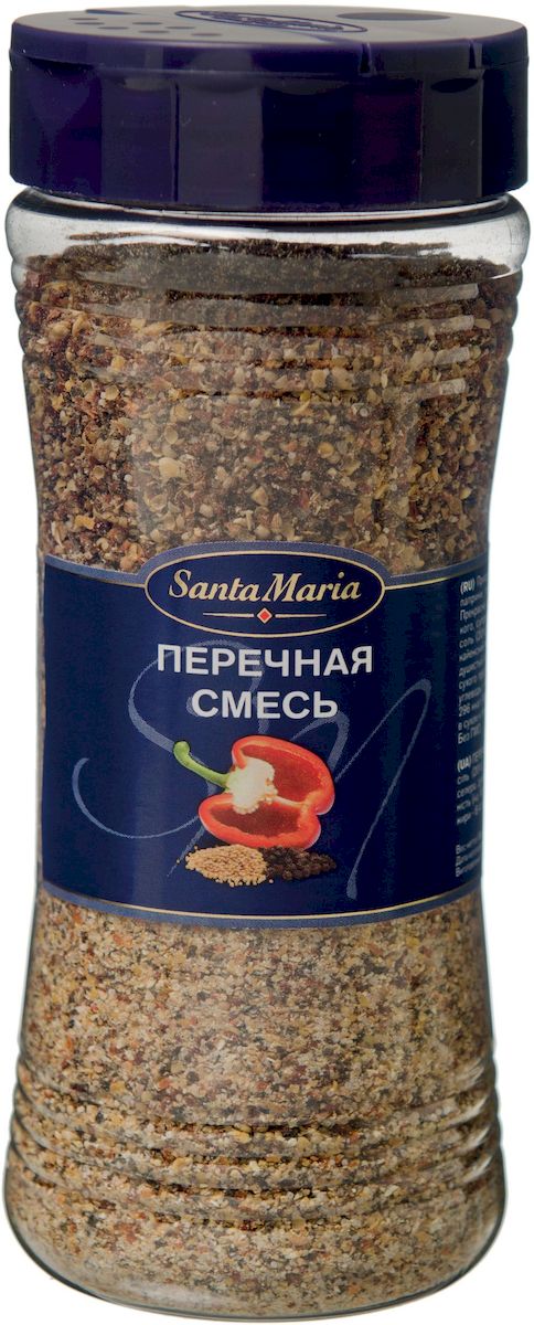 Santa Maria Перечная смесь, 230 г17150 Santa Maria Перечная смесь, 230 г17150Перечная смесь Santa Maria - очень ароматная пряная смесь на основе черного перца и паприки. Подходит для приготовления мясных, рыбных и овощных блюд, супов и соусов, жареного мяса, маринадов, блюд на гриле.