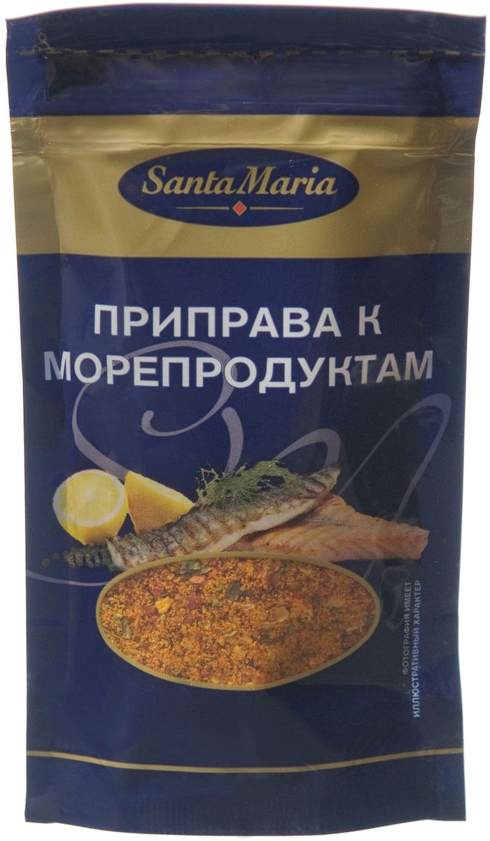 Santa Maria Приправа к морепродуктам, 25 г17196 Santa Maria Приправа к морепродуктам, 25 г17196Приправа Santa Maria придает блюдам из рыбы, морепродуктам и соусам аромат фенхеля и базилика. Добавляется в процессе приготовления: разогреть приправу на сковороде в растительном масле, добавить морепродукты и довести до готовности.