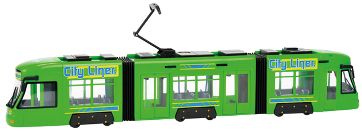 Dickie Toys Трамвай City Liner цвет салатовый3829000 Dickie Toys Трамвай City Liner цвет салатовый3829000Городской трамвай Dickie Toys City Liner привлечет внимание вашего ребенка и не позволит ему скучать. Игрушка является уменьшенной копией настоящего трамвая с гибкой гармошкой. Трамвай оснащен открывающимися с помощью колесиков дверьми, поднимающимся полупантографом и колесами со свободным ходом. Внутри салона расположены ряды пассажирских кресел. Остается только подобрать фигурки, подходящие по размеру, - и можно отправляться в увлекательное путешествие! Ваш ребенок будет часами играть с трамваем, воспроизводя различные истории из городской жизни. Порадуйте его таким замечательным подарком!