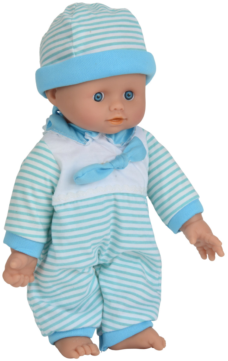 Simba Пупс озвученный Cutie Doll Laura цвет бирюзовый белый5140245_бирюзовый Simba Пупс озвученный Cutie Doll Laura цвет бирюзовый белый5140245_бирюзовыйОзвученный пупс Simba Cutie Doll Laura непременно приведет в восторг вашу дочурку. Голова, ручки и ножки пупса выполнены из прочного материала, а тело - мягконабивное. Очаровательный малыш одет в полосатый комбинезон, а на голове - полосатая шапочка. При нажатии на животик игрушка воспроизводит реалистичные звуковые эффекты. Всего пупс воспроизводит 10 разных звуков. Трогательный пупс принесет радость и подарит своей обладательнице мгновения нежных объятий. Игры с куклами способствуют эмоциональному развитию, помогают формировать воображение и художественный вкус, а также развивают в вашей малышке чувство ответственности и заботы. Великолепное качество исполнения делают эту куклу чудесным подарком к любому празднику. Для работы игрушки необходимы 3 батарейки напряжением 1,5V типа AG13 (товар комплектуется демонстрационными).
