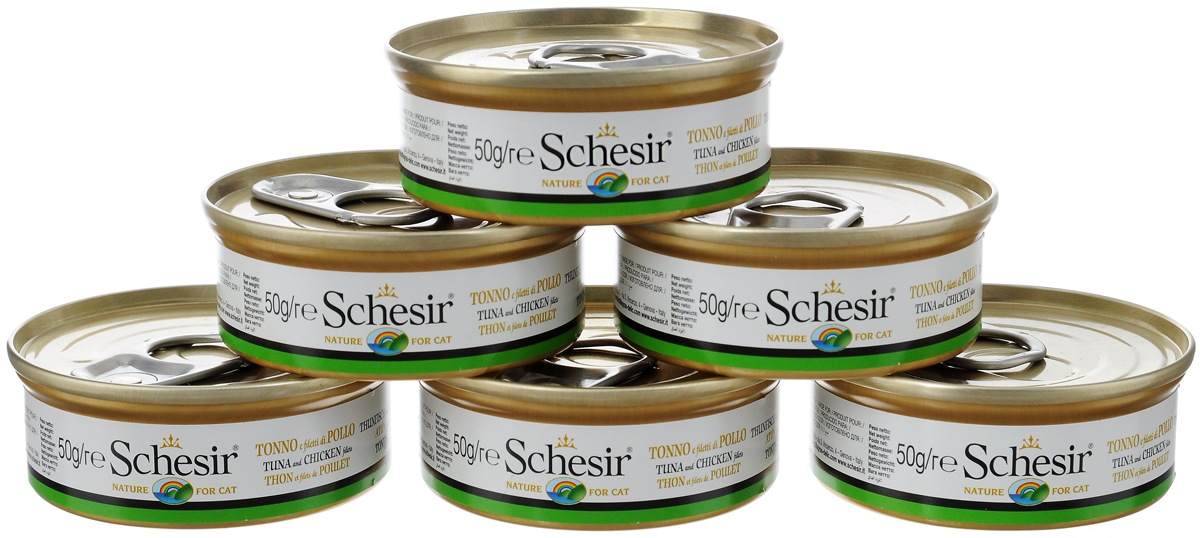 Конcервы Schesir для кошек, с тунцом и куриным филе, 50 г, 6 шт57721 Конcервы Schesir для кошек, с тунцом и куриным филе, 50 г, 6 шт57721Консервы Schesir - это дополнительный влажный корм для кошек. Выполнены из высококачественных натуральных ингредиентов того же качества, которое используется для продуктов питания человека. Консервы не содержат красителей, стимуляторов аппетита и химических консервантов. Состав: тунец 26,9%, куриное филе 26%, рис 1,5%. Товар сертифицирован.
