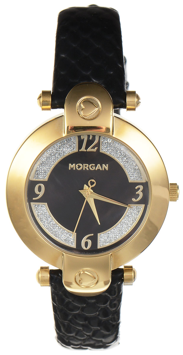 Часы наручные женские Morgan, цвет: золотой, черный. M1134BGBRM1134BGBR Часы наручные женские Morgan, цвет: золотой, черный. M1134BGBRM1134BGBRЭлегантные часы Morgan выполнены из нержавеющей стали и минерального стекла. Циферблат оформлен блестками и символикой бренда. Корпус изделия имеет степень влагозащиты 3 Bar, оснащен кварцевым механизмом и дополнен устойчивым к царапинам минеральным стеклом. Ремешок современного дизайна выполнен из натуральной кожи с декоративным тиснением под кожу рептилии и оснащен пряжкой, которая позволит с легкостью снимать и надевать изделие. Часы поставляются в фирменной упаковке. Часы Morgan подчеркнут изящество женской руки и отменное чувство стиля у их обладательницы.