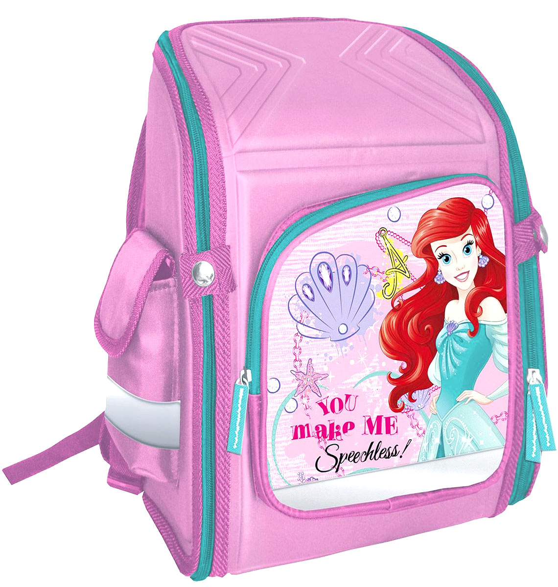 Disney Princess Ранец школьный АриэльPRDB-MT1-118 Disney Princess Ранец школьный АриэльPRDB-MT1-118Корпус и спинка школьного ранца Disney Princess Ариэль выполнены из легкого, водонепроницаемого и устойчивого к деформации материала EVA, благодаря чему ранец держит форму и способствует равномерному распределению нагрузки на плечи и спину. Ранец-трансформер имеет одно вместительное отделение на застежке-молнии. Внутри отделения - два разделителя с утягивающей резинкой и карман-сетка. По бокам располагаются два кармана - один на липучке, другой - карман-сетка. На фронтальной части ранца находится карман на молнии. Плечевые лямки анатомической формы с регулируемой длиной обеспечивают комфортную посадку ранца и свободу движений при ношении. Светоотражающие элементы, расположенные по всем сторонам ранца, гарантируют видимость во дворе и на улице в темное время суток. Удобная организация внутреннего пространства ранца помогает содержать тетради и учебники в порядке и чистоте.