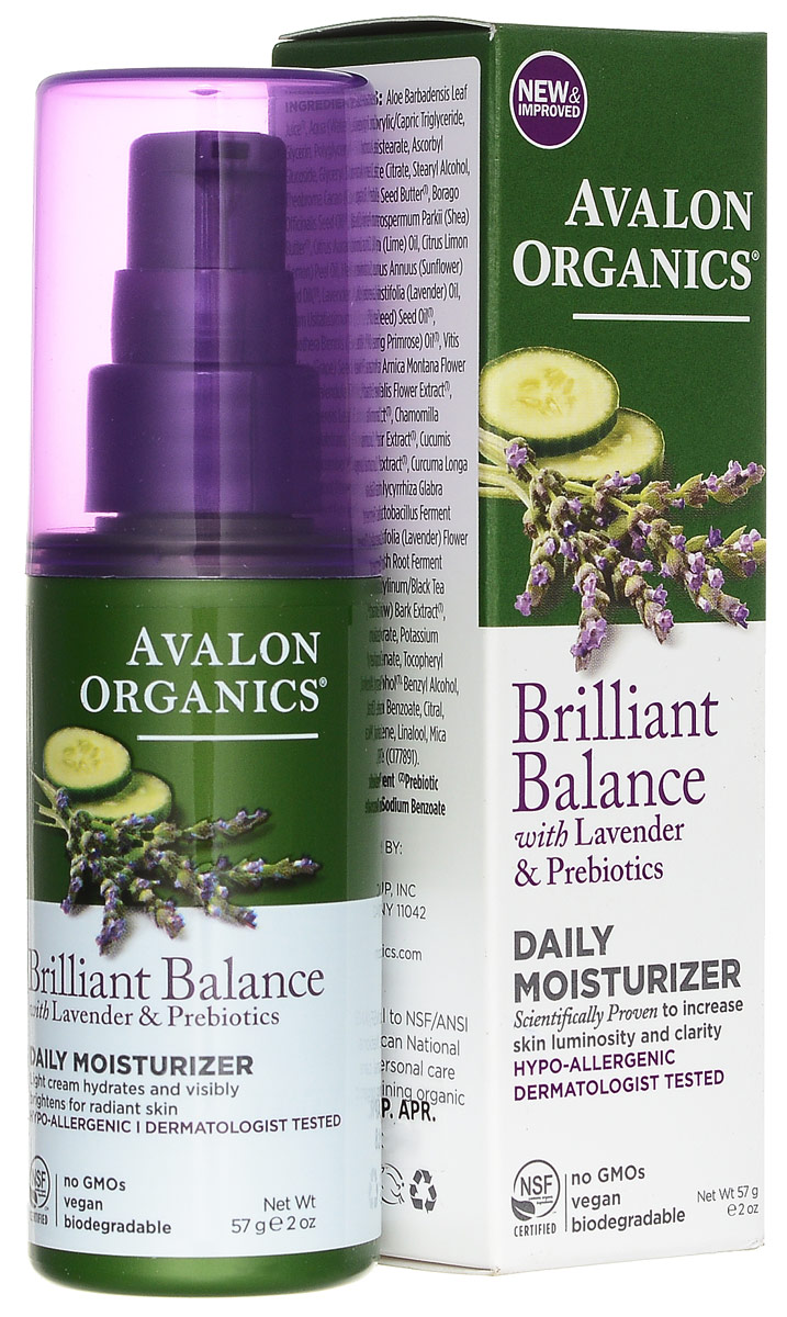 Avalon Organics Крем дневной Lavender Luminosity для лица, увлажняющий, 57 млAV35310 Avalon Organics Крем дневной Lavender Luminosity для лица, увлажняющий, 57 млAV35310Гипоаллергенный, очень легкий, невесомый крем Lavender Luminosity моментально наполняет кожу жизненной влагой, глубоко увлажняет, питает и эффективно поддерживает красивый, ровный, сияющий цвет и тон кожи. Быстро устраняет сухость и шелушения, способствует поддержанию гладкости, эластичности и нежности рельефа кожи на долгое время. При ежедневном применении заметно повышает упругость кожи, осветляет пигментные пятна и омолаживает кожу. Способ применения: наносить ежедневно утром и вечером на очищенную кожу. Для более эффективного воздействия можно использовать после Лавандовой обновляющей сыворотки и сочетать с ночным восставливающим кремом Lavender Luminosity.