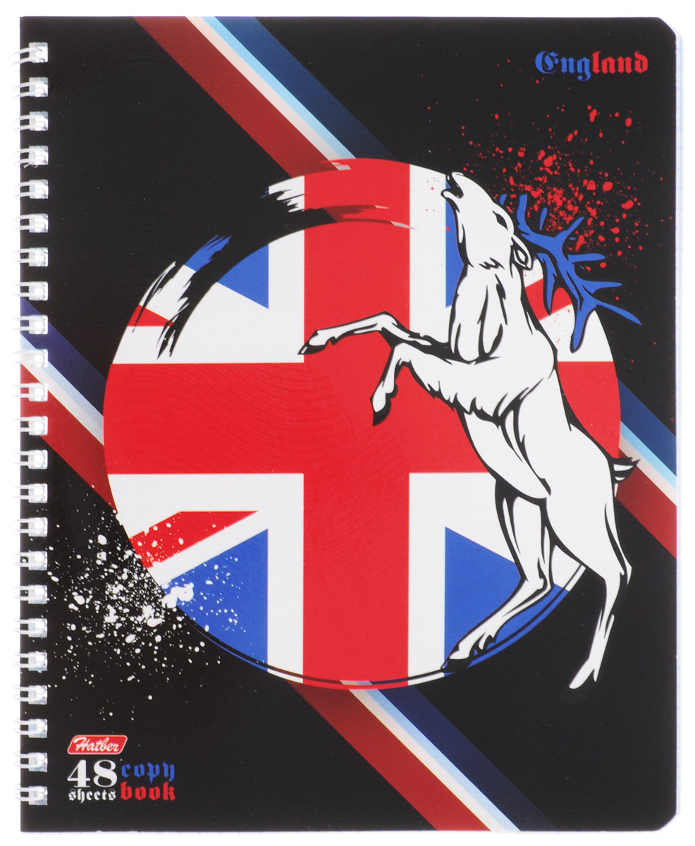 Hatber Тетрадь England 48 листов в клетку48Т5тВ1гр_England Hatber Тетрадь England 48 листов в клетку48Т5тВ1гр_EnglandТетрадь Hatber England формата A5 подойдет как школьнику, так и студенту. Обложка выполнена из плотного картона, что позволит сохранить тетрадь в аккуратном состоянии на протяжении всего времени использования. Лицевая сторона оформлена изображением символа Англии - оленя. Внутренний блок тетради, соединенный посредством спирали, состоит из 48 листов белой бумаги. Стандартная линовка в клетку голубого цвета без полей.