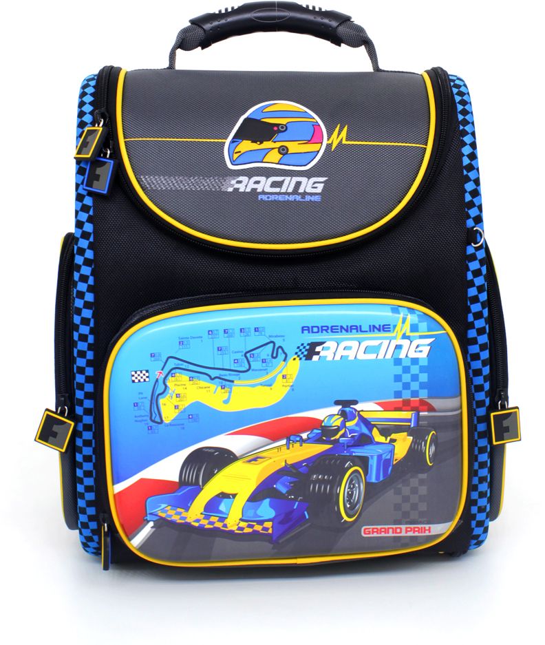 Hummingbird Ранец школьный Racing АвтоK93 Hummingbird Ранец школьный Racing АвтоK93Ранец Hummingbird Racing Авто - лучшее решение для школьников. Модель изготовлена из прочного материала (1680 den плотности). Круговая молния позволяет расстегнуть ранец, чтобы его легко можно было почистить изнутри (для того, чтобы в школе ребенок случайно не расстегнул молнии, предусмотрены специальные кнопки сбоку). Ортопедическая жесткая спинка back-to-back (спина-к-спине) обеспечивает более плотное прилегание к спине ребенка, распределяет нагрузку. Изделие содержит 2 отделения. Внутри - удобные отсеки для тетрадей, держатели для ручек, кармашки для канцелярских принадлежностей, а также отделения на резинке, которые фиксируют учебники и не дают им перемещаться при движении. Под крышкой ранца имеется место для расписания уроков. Снаружи размещены 3 кармана. Легко регулируемые широкие и мягкие эластичные лямки в форме маечки обеспечивают низкую посадку (до головы). Поясничный регулируемый поддерживающий ремень за счет переноса нагрузки с плеч на талию и бедра равномерно...