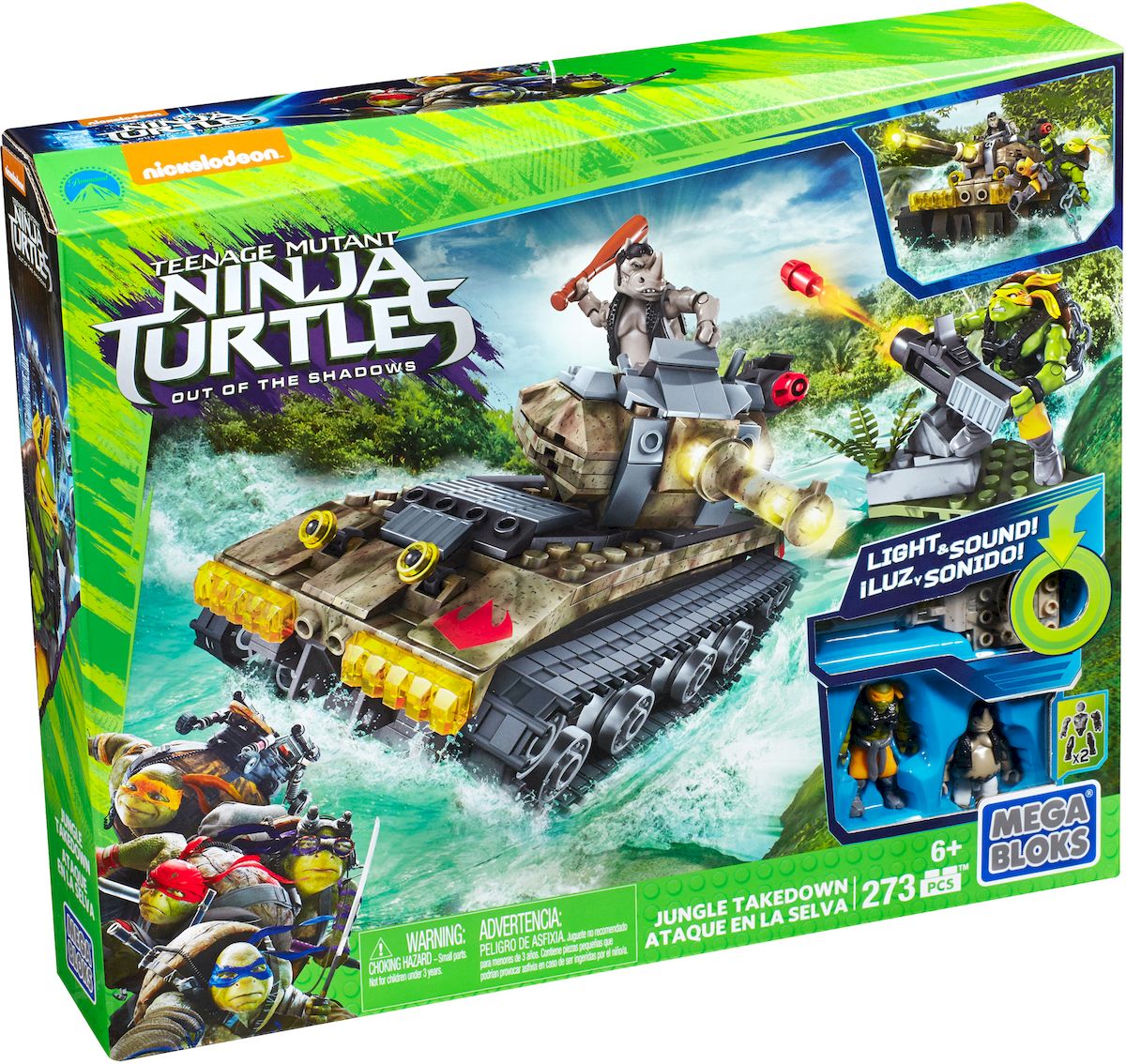 Mega Bloks Черепашки Ниндзя Конструктор Поединок в джунгляхDPF81 Mega Bloks Черепашки Ниндзя Конструктор Поединок в джунгляхDPF81Конструктор Mega Bloks Поединок в джунглях - настоящий подарок для поклонников Черепашек-ниндзя. Вооруженные до зубов герои оказались в джунглях, кто же выйдет из схватки в целости и сохранности? Пусковая установка придет на помощь Майки для того, чтобы остановить противника. В комплекте две сборные фигурки. Из элементов можно собрать танк и орудие для стрельбы. Собранный танк может ездить, поворачивать башней и стрелять. Стрельба сопровождается световыми и звуковыми эффектами. Все фигурки выполнены с превосходной точностью, обладают высокой детализацией и имеют множество подвижных соединений. Игрушка выполнена из высококачественного пластика. Игра с конструктором способствует развитию мелкой моторики, воображения, творческого мышления. Набор Поединок в джунглях совместим с другими наборами Черепашки Ниндзя от Mega Bloks. Собери свою собственную коллекцию Черепашек! Для работы требуются 3 батарейки типа LR 44...