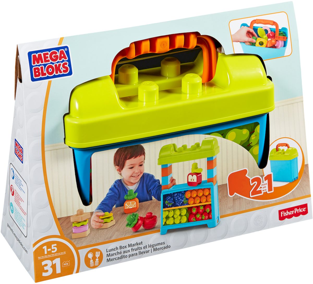 Mega Bloks First Builders Конструктор Обед с собойDPJ54 Mega Bloks First Builders Конструктор Обед с собойDPJ54Удивительный яркий набор для малышей Обед с собой поразит вас своей оригинальностью и практичностью. Набор состоит из 31 элемента, которые уложены в яркий пластиковый бокс с крышкой. Детали конструктора крупного размера, что делает их удобными для игр малышей от года. Они выполнены из высококачественного пластика и хорошо соединяются друг с другом. С помощью такого набора кроха сможет собрать игрушечный обед из частей конструктора! Бокс можно использовать как коробку для хранения конструктора, как переноску с удобной ручкой или как игрушечный обеденный стол. Вы можете совмещать детали этого конструктора с другими наборами из серии Маленькие строители от Mega Bloks. Детали сделаны из высококачественных нетоксичных материалов, поэтому эта игра совершенно безопасна для малыша.