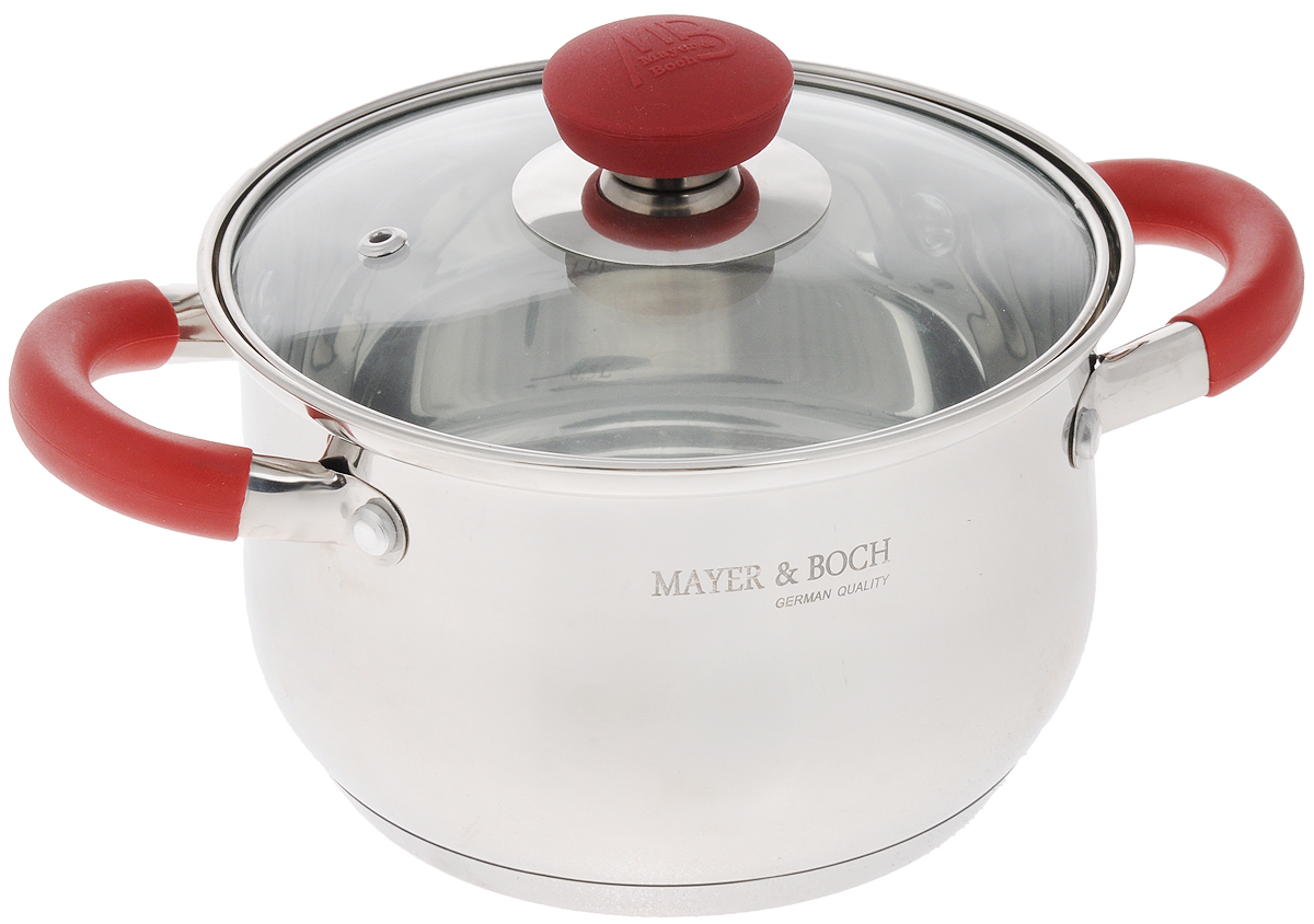 Кастрюля Mayer & Boch с крышкой, 2,1 л. 2143721437 Кастрюля Mayer & Boch с крышкой, 2,1 л. 2143721437Кастрюля Mayer & Boch, изготовленная из высококачественной нержавеющей стали, оснащена удобными ручками и крышкой из стали с силиконовыми накладки, что обеспечивает минимальный их нагрев. Крышка, выполненная из термостойкого стекла, позволит вам следить за процессом приготовления пищи. Она оснащена металлическим ободом и отверстием для выпуска пара. Кастрюля идеальна для приготовления здоровой пищи с минимальным количеством жира, что обеспечивает снижение потери полезных витаминов, минеральных веществ и сохраняет аромат приготовляемых блюд. Подходит для газовых, электрических, стеклокерамических и индукционных плит. Можно мыть в посудомоечной машине. Размер кастрюли (с учетом ручек): 24 х 17,5 х 11 см.