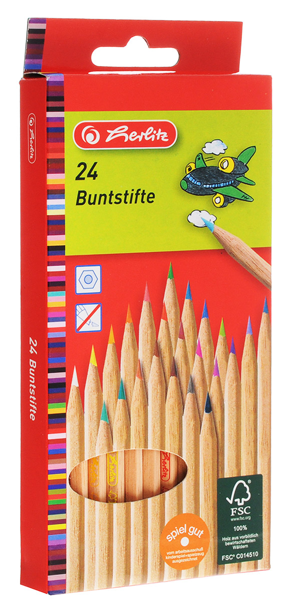 Herlitz Набор цветных карандашей 24 шт8660524 Herlitz Набор цветных карандашей 24 шт8660524Набор цветных карандашей Herlitz откроет юным художникам новые горизонты для творчества, а также поможет отлично развить мелкую моторику рук, цветовое восприятие, фантазию и воображение. Традиционный шестигранный корпус изготовлен из натуральной древесины светлого цвета. Карандаши удобно держать в руках, а мягкий грифель не требует сильного нажима. Комплект включает в себя 24 заточенных карандаша ярких насыщенных цветов.
