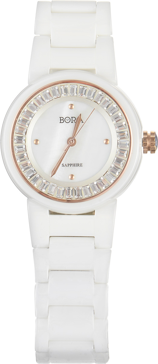 Часы наручные женские Bora, цвет: белый. T-B-7639T-B-7639-WATCH-WHITE Часы наручные женские Bora, цвет: белый. T-B-7639T-B-7639-WATCH-WHITEСтильные женские часы Bora выполнены из керамики, оформлены стразами. Циферблат дополнен вставкой из натурального перламутра. Лаконичный корпус надежно защищен устойчивым к царапинам сапфировым стеклом. Часы оснащены кварцевым механизмом, дополнены изящным браслетом с керамическими звеньями и складным замком. Часы поставляются в фирменной упаковке. Часы Bora подчеркнут изящность женской руки и отменное чувство стиля у их обладательницы.