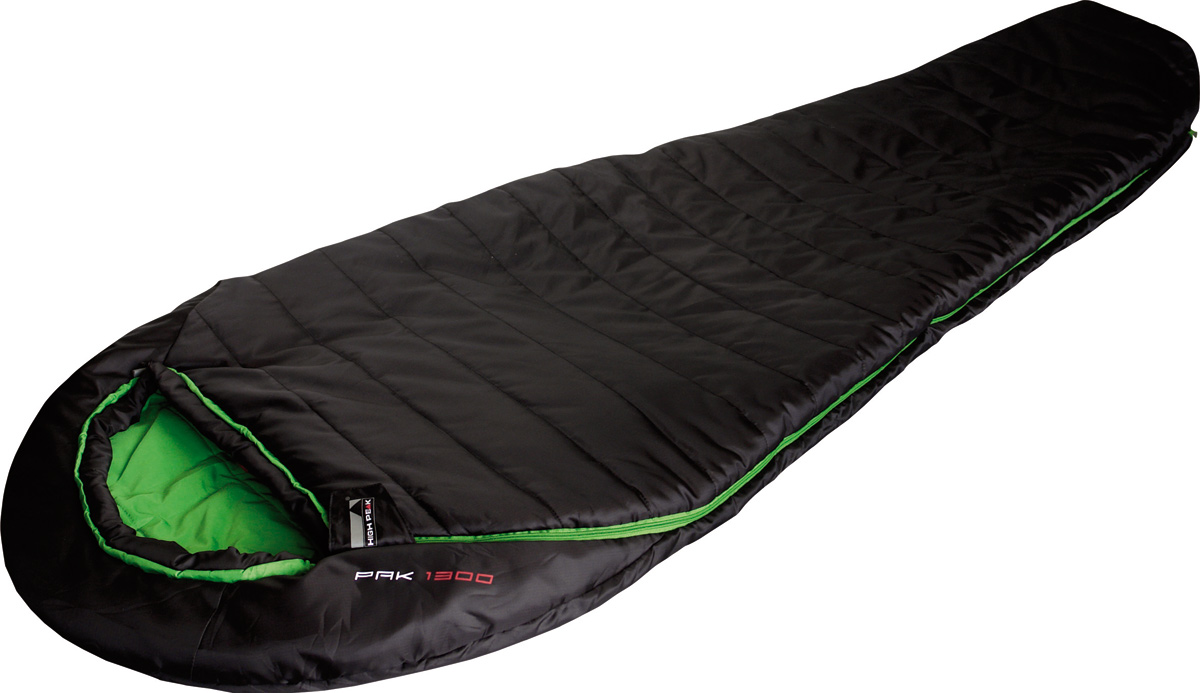 Спальник High Peak Pak 1300, цвет: черный, левосторонняя молния23313 Спальник High Peak Pak 1300, цвет: черный, левосторонняя молния23313Спальник Pak 1300 High Peak - компактный спальник для походов с мая по сентябрь и несложных горных восхождений. Внешняя ткань усилена плетением рипстоп, а внутренняя ткань хорошо испаряет влагу и приятна на ощупь. Спальник имеет полноценный капюшон, защищающий голову и плечи в прохладную ночь. В верхней части молния фиксируется клапаном на липучке Velcro. На молнии 2 бегунка, которые позволяют расстегнуть спальник со стороны ног и сделать вентиляционное окно. Вдоль молнии идет защита от закусывания замком молнии ткани спальника. Чтобы холодный воздух не проникал сквозь молнию, ее закрывает тепловой клапан. Спальник утеплен двумя слоями силиконизированного утеплителя Dura Loft Н1 2х100 г/м2 (200 г/м2 ) + 2х100 г/м2 (200 г/м2 ). В комплекте со спальником идет компрессионный транспортировочный чехол объемом 11,3 л. Внешняя ткань Полиэстер с плетением рипстоп (Polyester RipStop) 210T Внутренняя ткань Паропроницаемый шелковистый полиэстер (Silk Polyester) 240T. Сторона состегивания...