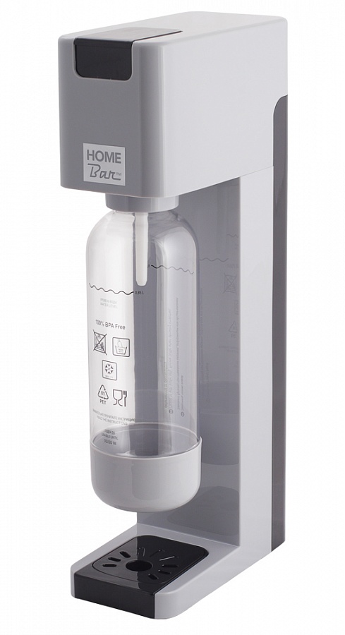 Сифон для газирования воды Home Bar Smart 110 NG, цвет: серыйSmart110NG silver Сифон для газирования воды Home Bar Smart 110 NG, цвет: серыйSmart110NG silverСифон для газирования воды SMART 110 NG с автоматическим сбросом давления. Классический дизайн, четкие линии, а также компактные размеры позволяют сифону найти свое достойное место на любой кухне. Предназначен для газирования чистой охлажденной воды. Рекомендуемая температура воды 50С. Для приготовления напитка сироп рекомендуется наливать в отдельную емкость. Автоматический сброс давления. Не требует электроэнергии. Совместим с баллонами SODASTREAM. Вкручивающийся разъем для установки баллона. Состав бутылки не содержит бисфенол A. Совместимость с 1л и 1,5 л бутылкой. Цвет: серый с черными вставками. Комплект: бутылка 1 л. Съемный поддон для капель. Страна производства: ИТАЛИЯ / КНР. Гарантия: 2 года. * Внимание! Для использования сифона требуется баллон 425г. на 60 литров воды. Приобретается отдельно. http://moskvahome.ru/catalog/aksessuary/gazovyy-ballon-home-bar-425-gr-alum/